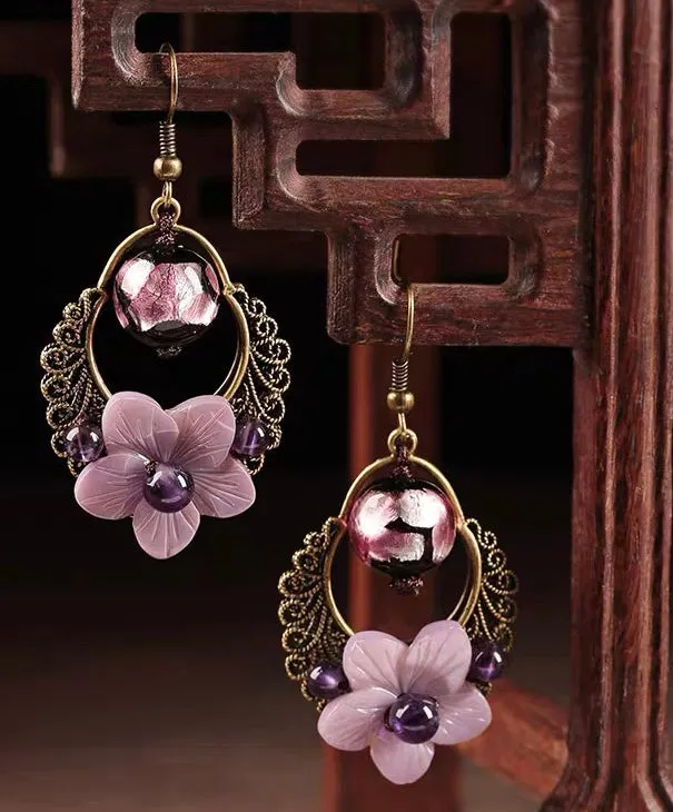 Amethyst Flower Antique Earrings