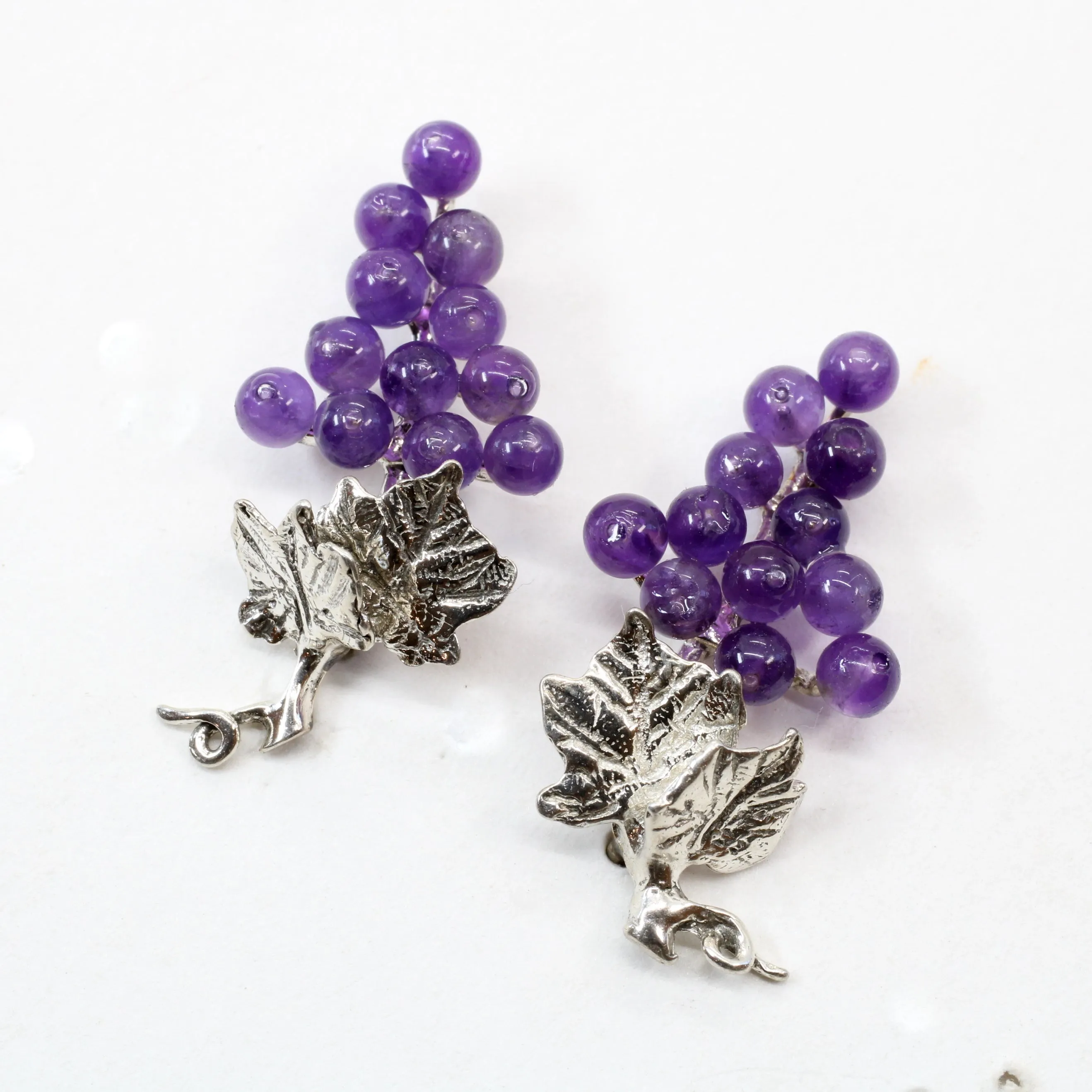 Amethyst Grape Cluster Earrings in 925 Sterling Silver