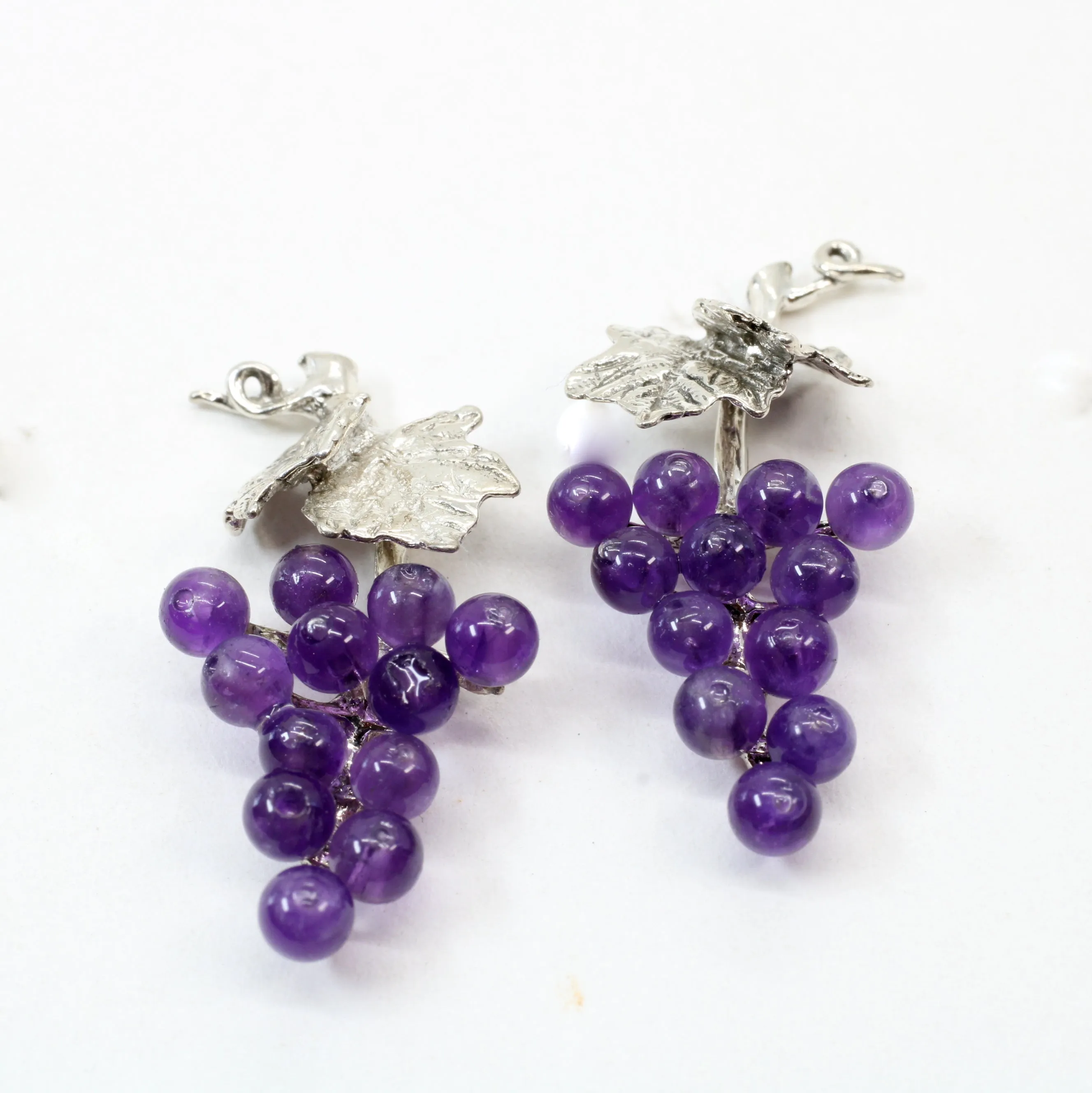 Amethyst Grape Cluster Earrings in 925 Sterling Silver