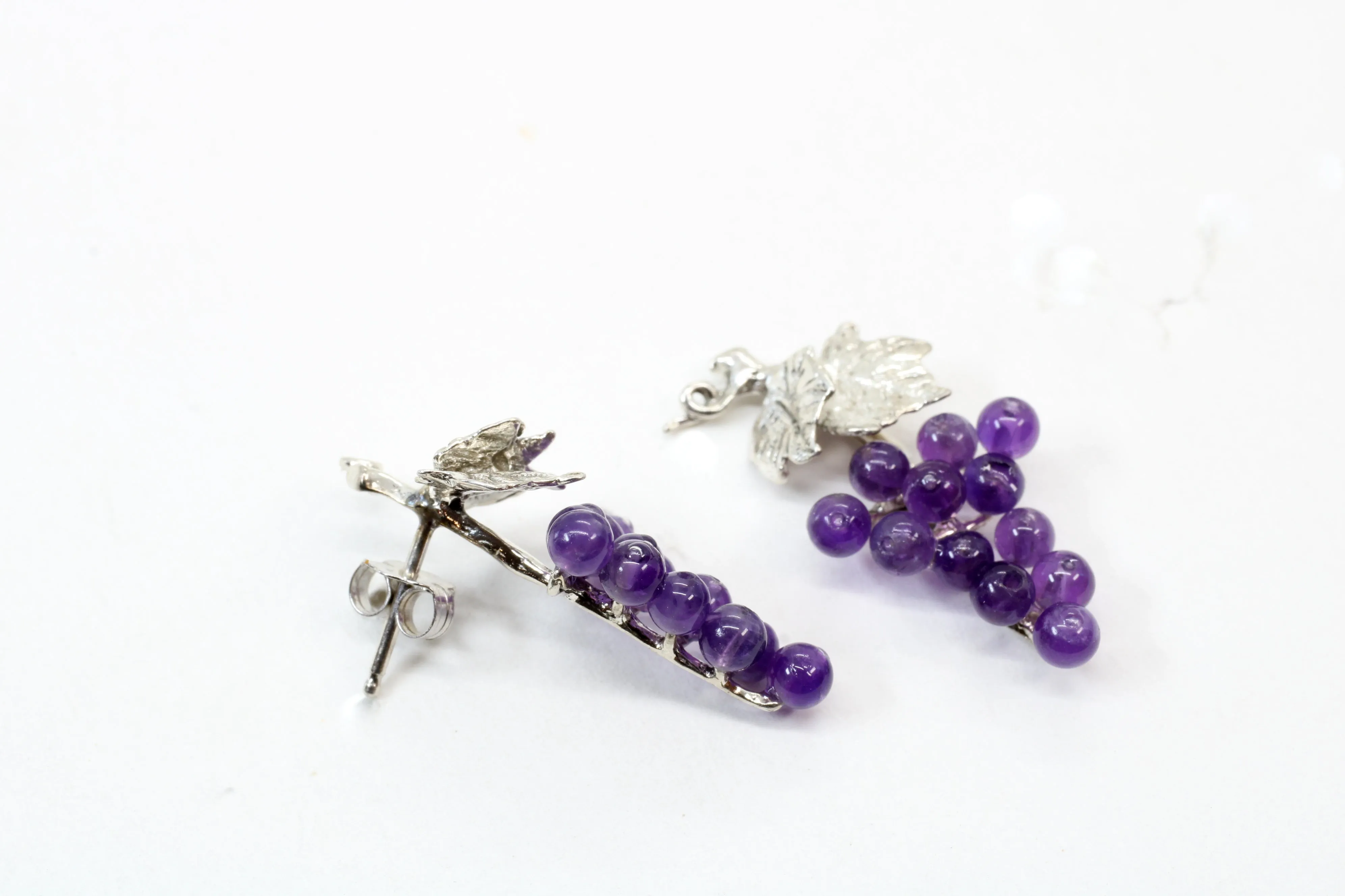 Amethyst Grape Cluster Earrings in 925 Sterling Silver