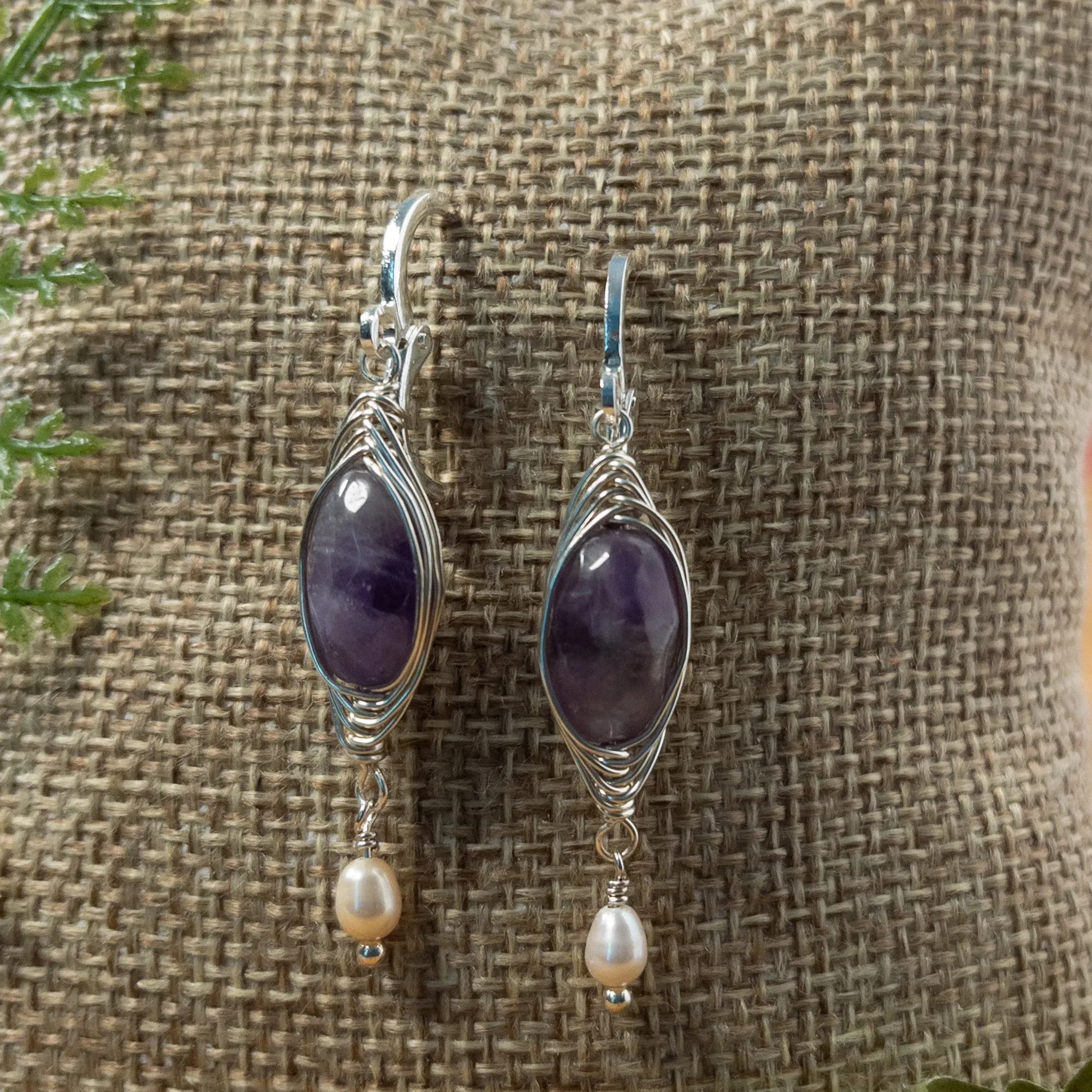 Amethyst Herringbone Weave Dangle Earrings