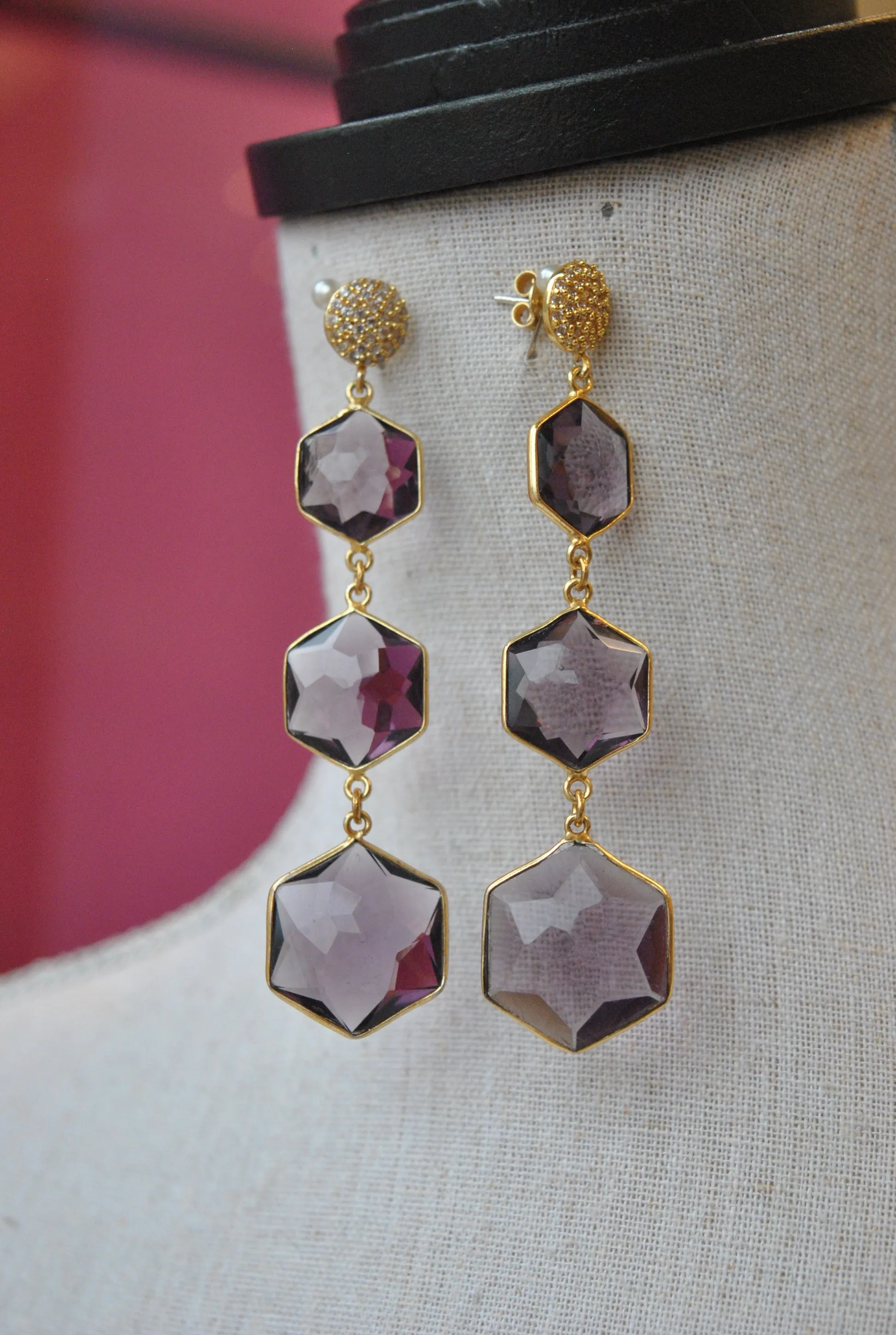 AMETHYST LONG STATEMENT EARRINGS