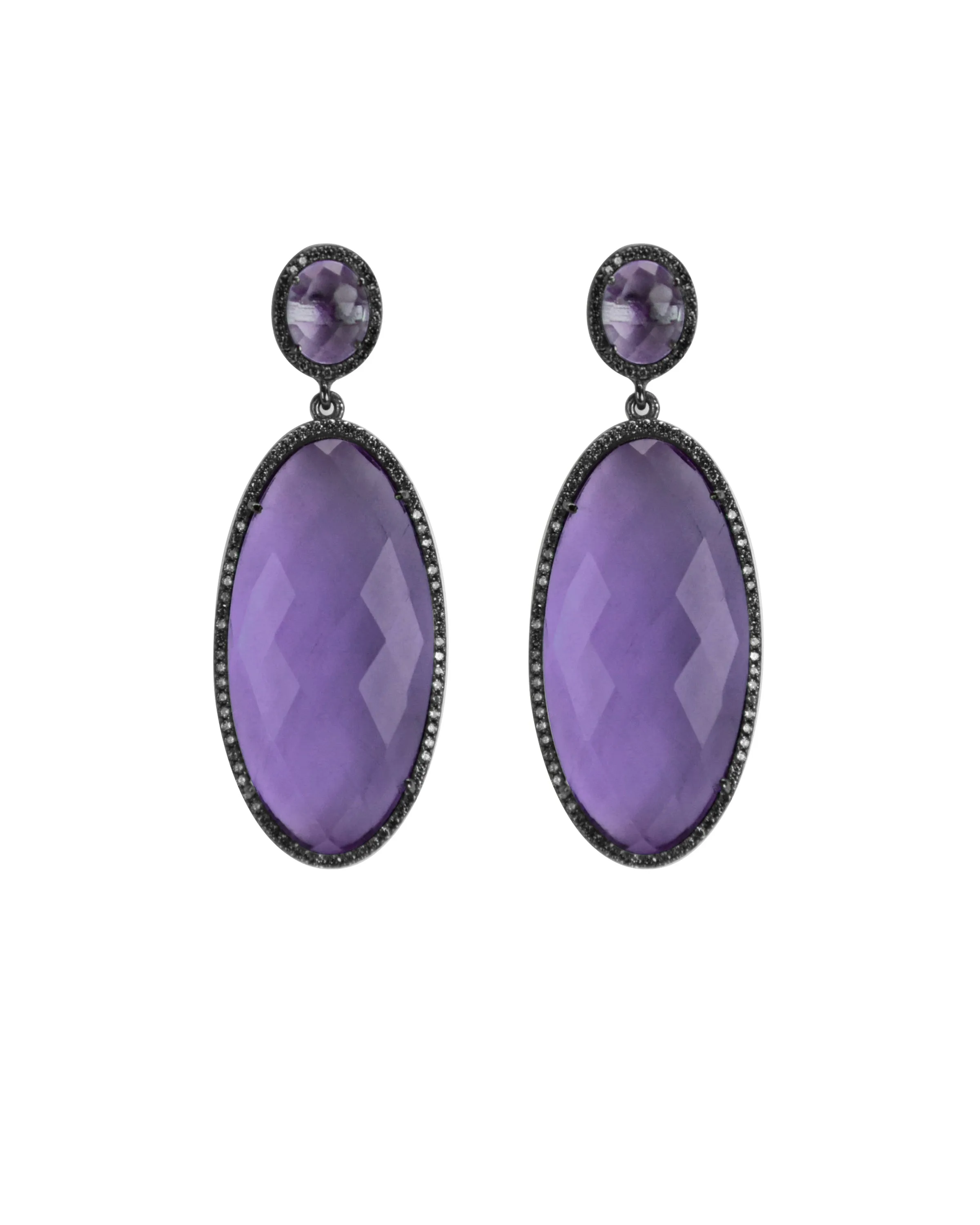 Amethyst Quartz Oval Drop Earrings
