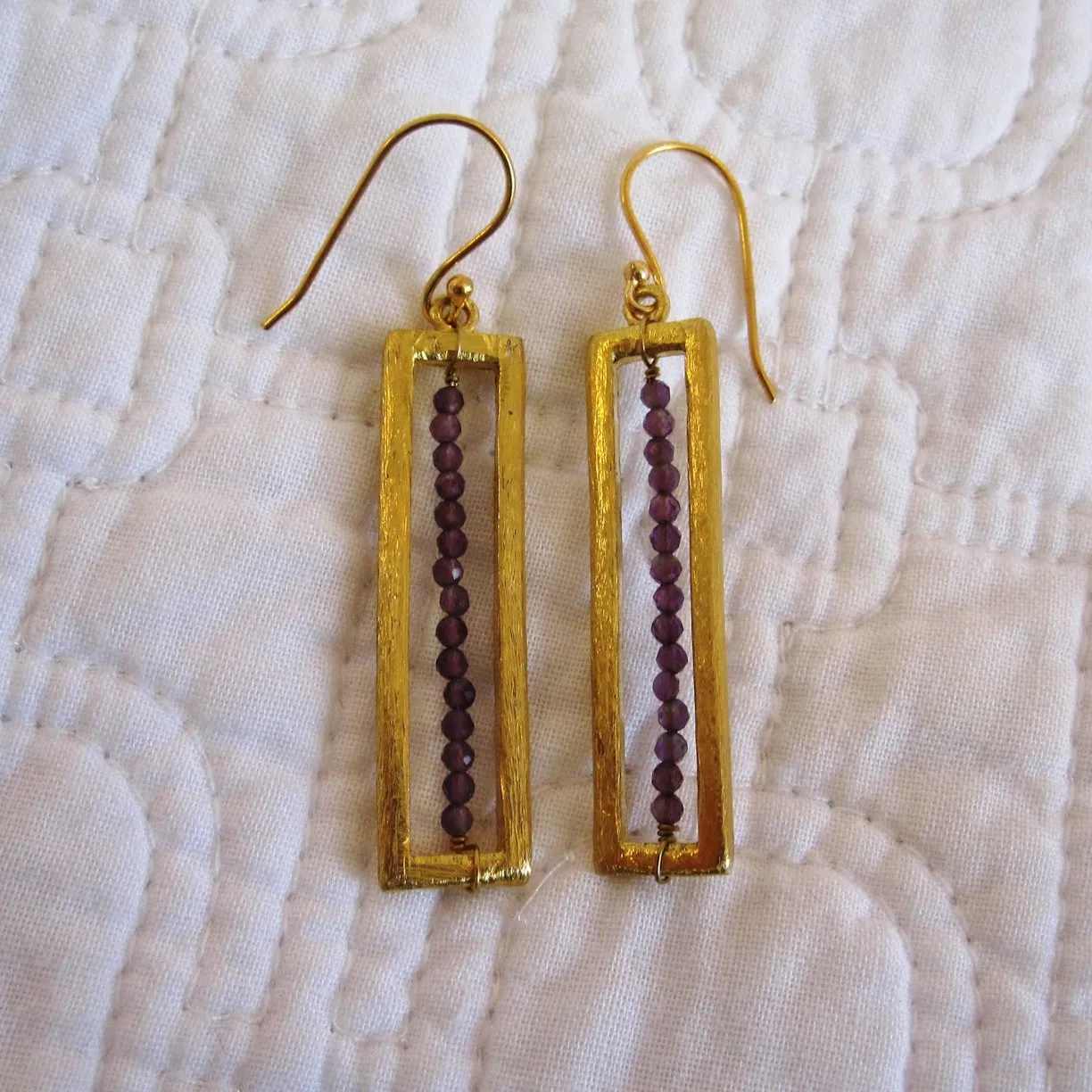 Amethyst Strand Earrings, 14K Gold Over Brass, Fair Trade