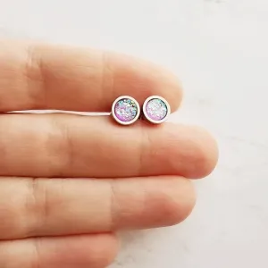 Amethyst Stud Earrings, purple opal earring, small purple earring, small purple stud, hypoallergenic earring, faux druzy earring, round gem