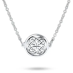 Ancient Celtic Love Knot Pendant Necklace Sterling Silver Round Disc Medallion