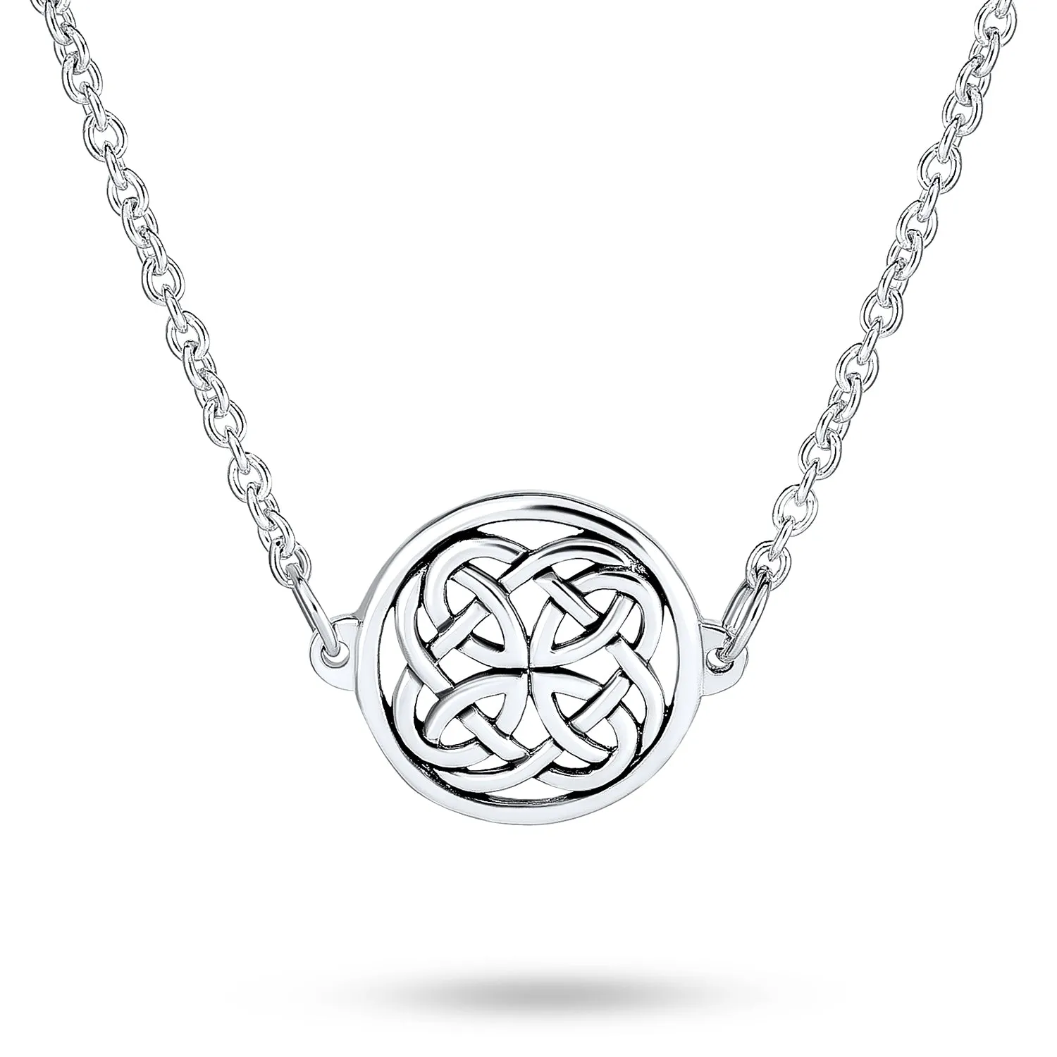 Ancient Celtic Love Knot Pendant Necklace Sterling Silver Round Disc Medallion