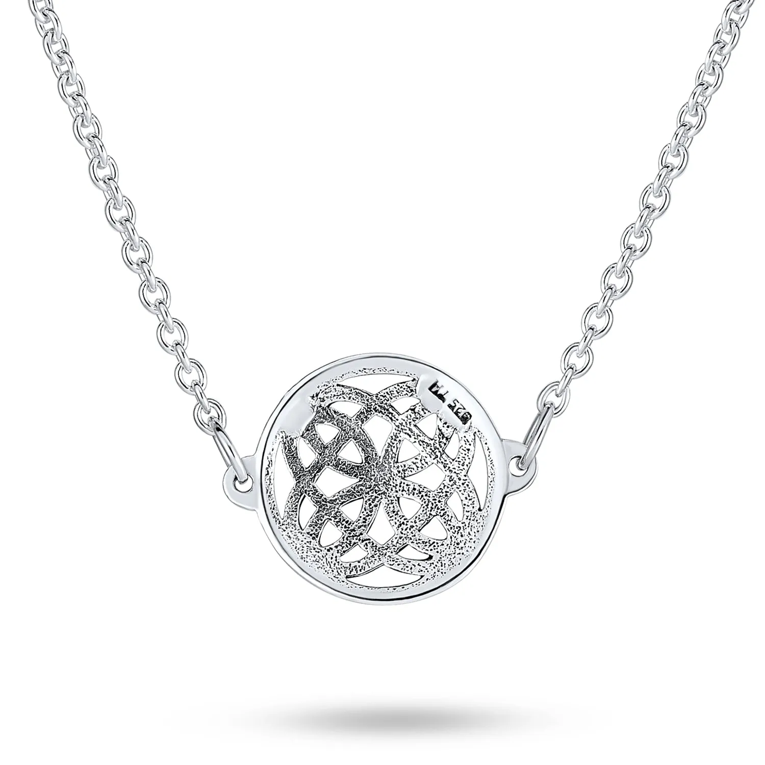 Ancient Celtic Love Knot Pendant Necklace Sterling Silver Round Disc Medallion