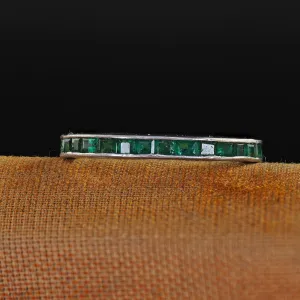Antique Art Deco Platinum Square Cut Emerald Eternity Band - Size 5 1/2
