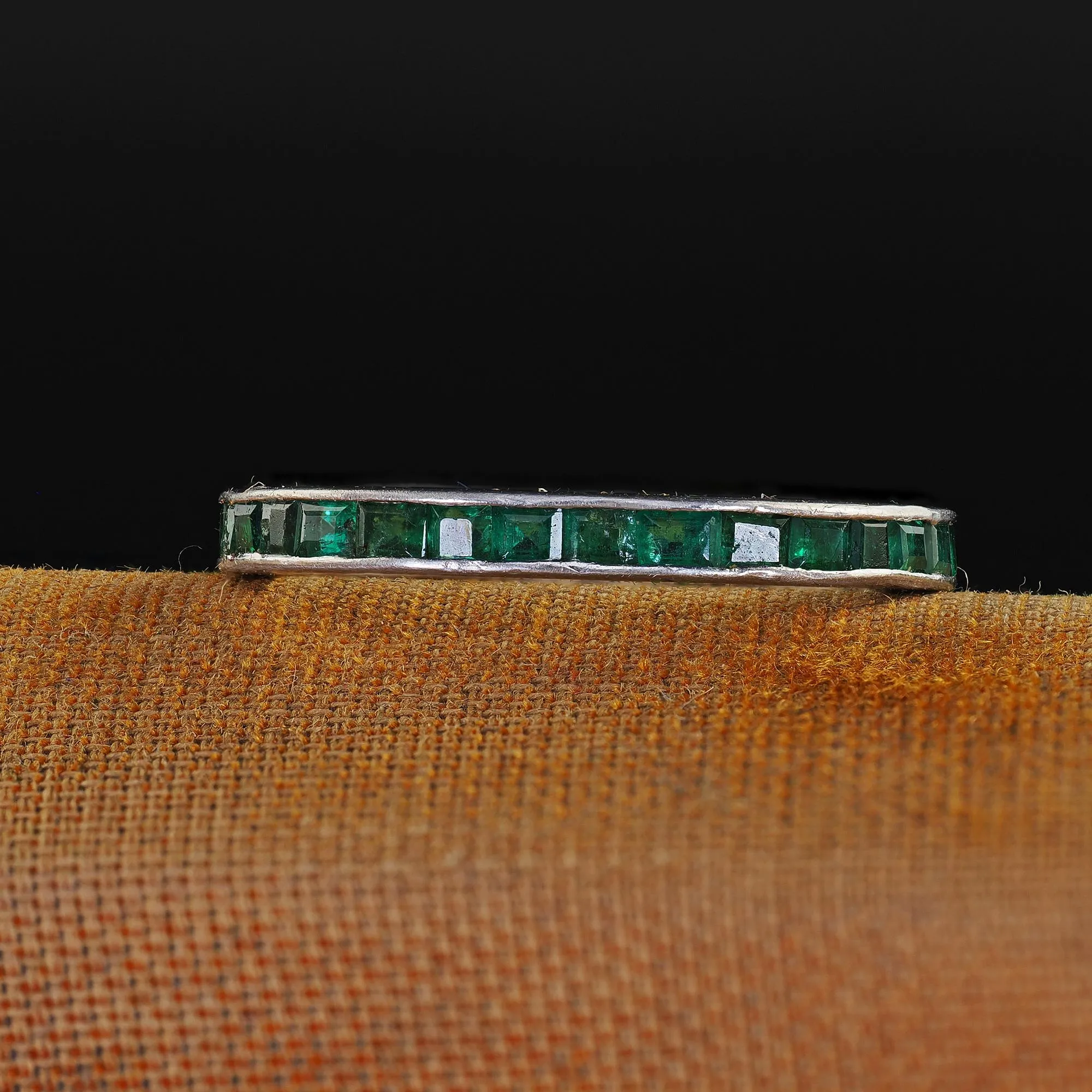 Antique Art Deco Platinum Square Cut Emerald Eternity Band - Size 5 1/2