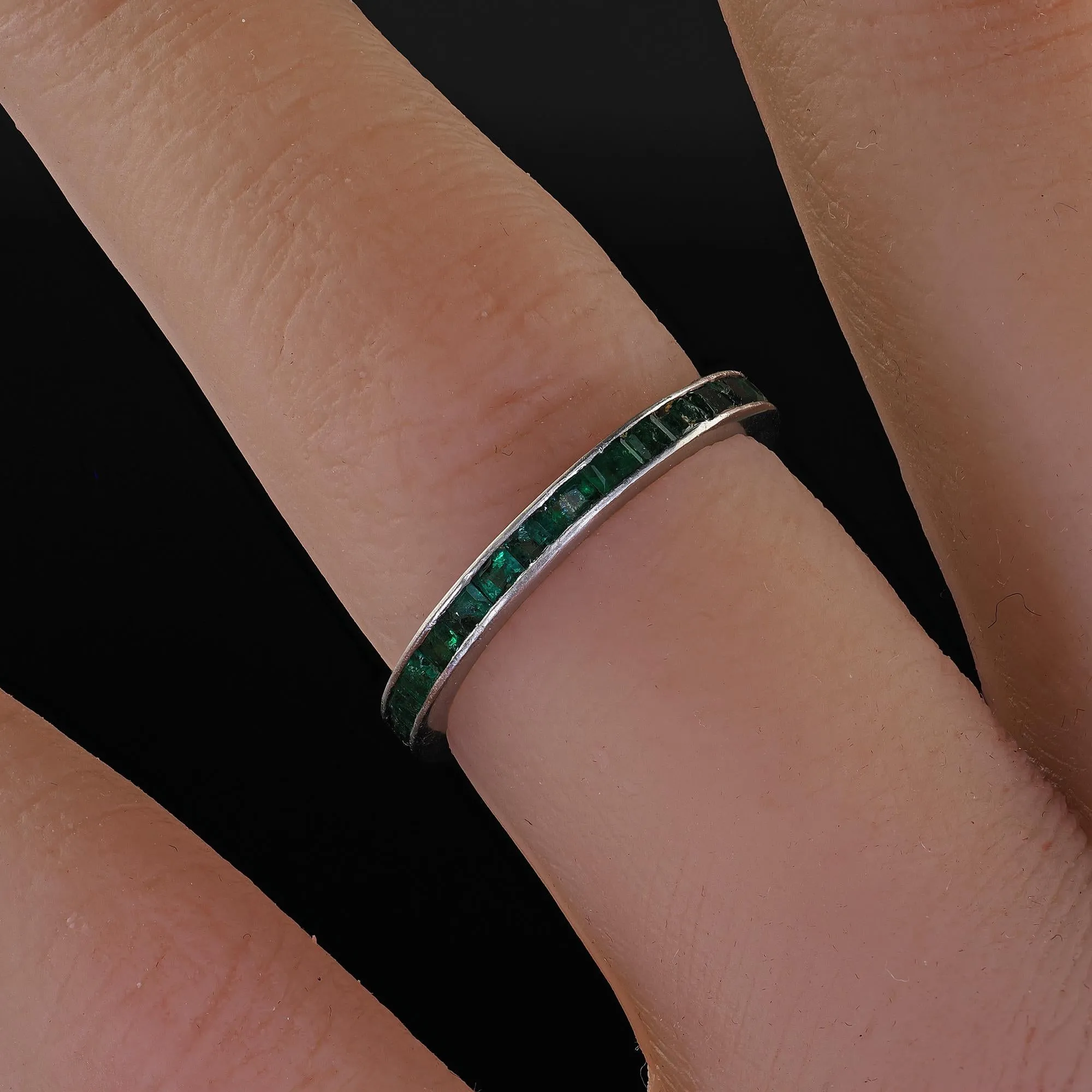Antique Art Deco Platinum Square Cut Emerald Eternity Band - Size 5 1/2