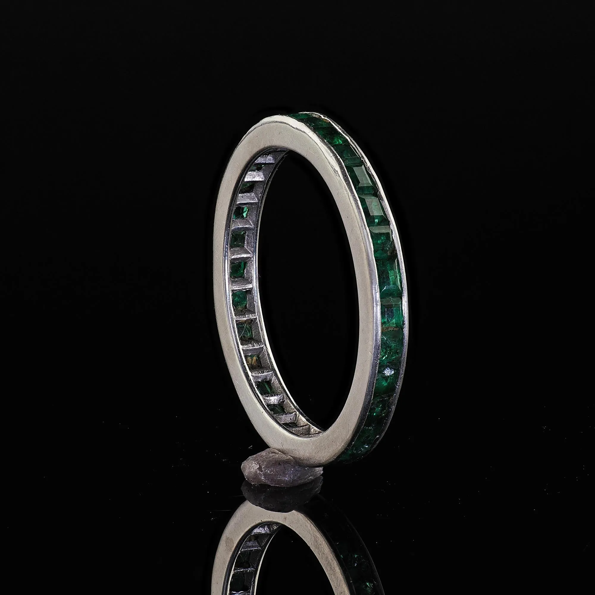Antique Art Deco Platinum Square Cut Emerald Eternity Band - Size 5 1/2