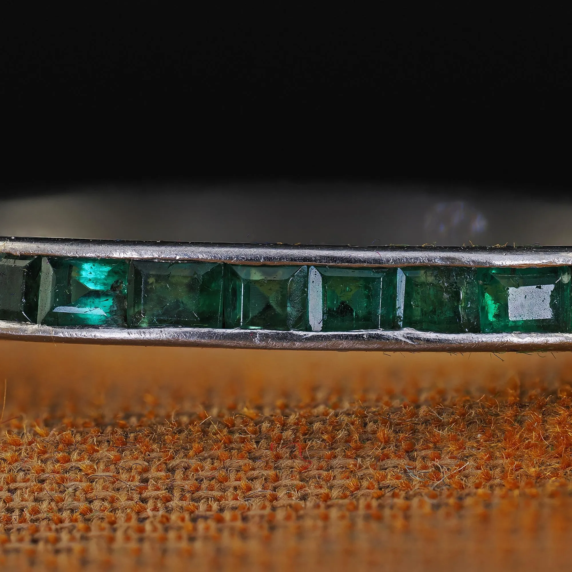 Antique Art Deco Platinum Square Cut Emerald Eternity Band - Size 5 1/2