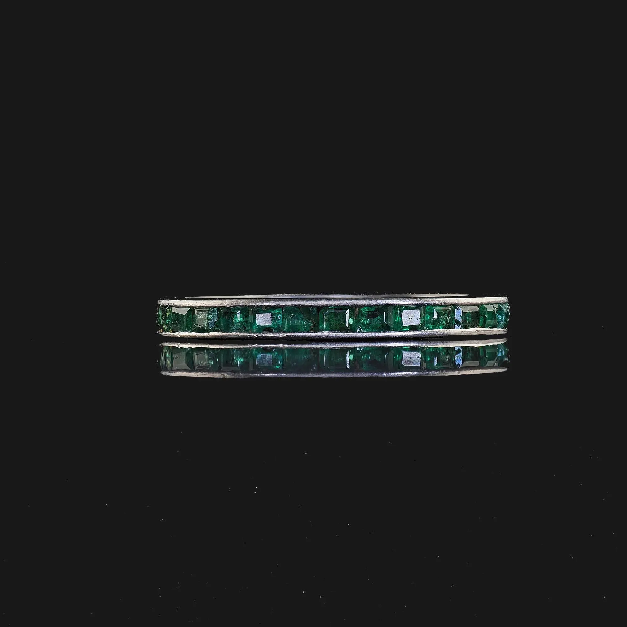 Antique Art Deco Platinum Square Cut Emerald Eternity Band - Size 5 1/2