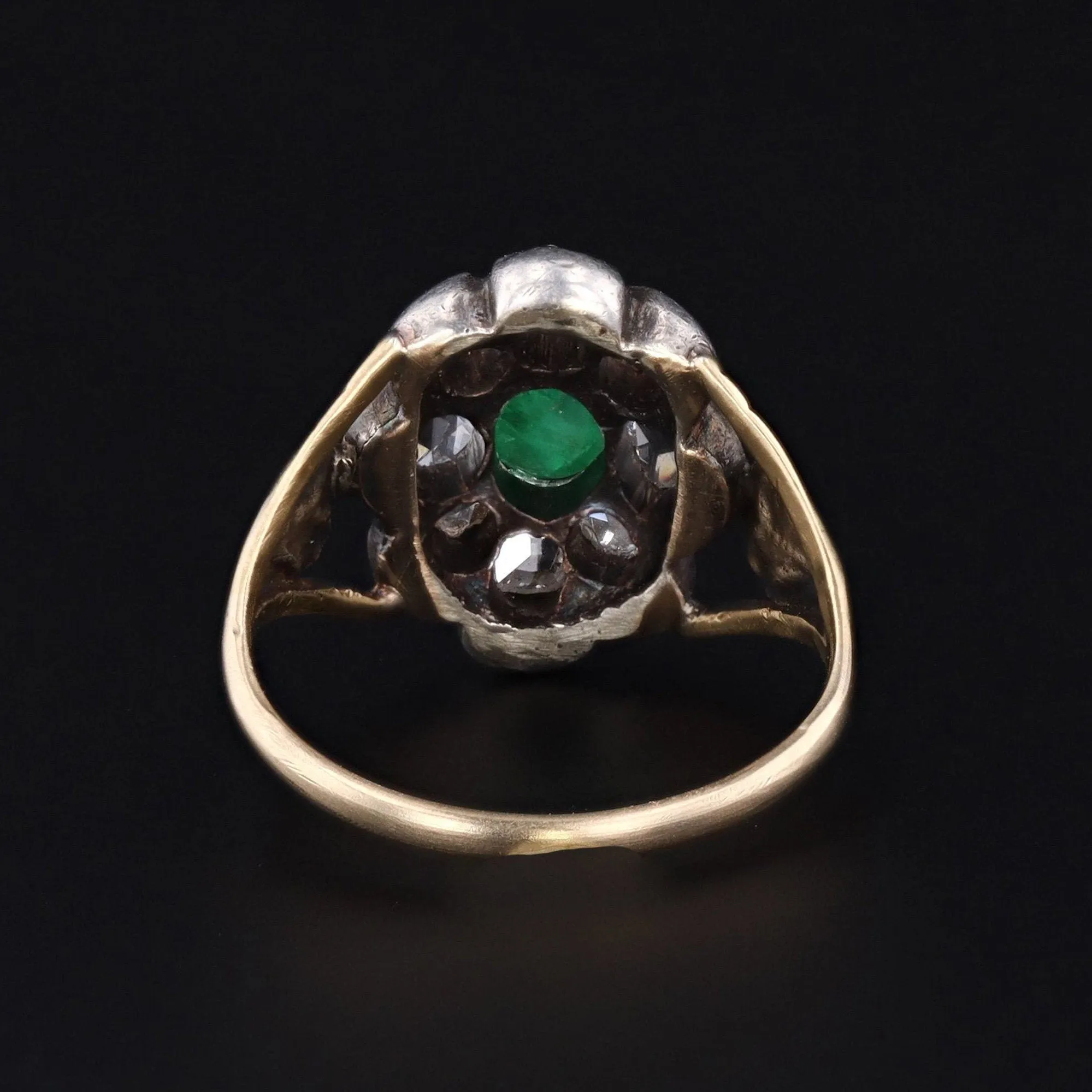 Antique Emerald Cabochon and Diamond Ring