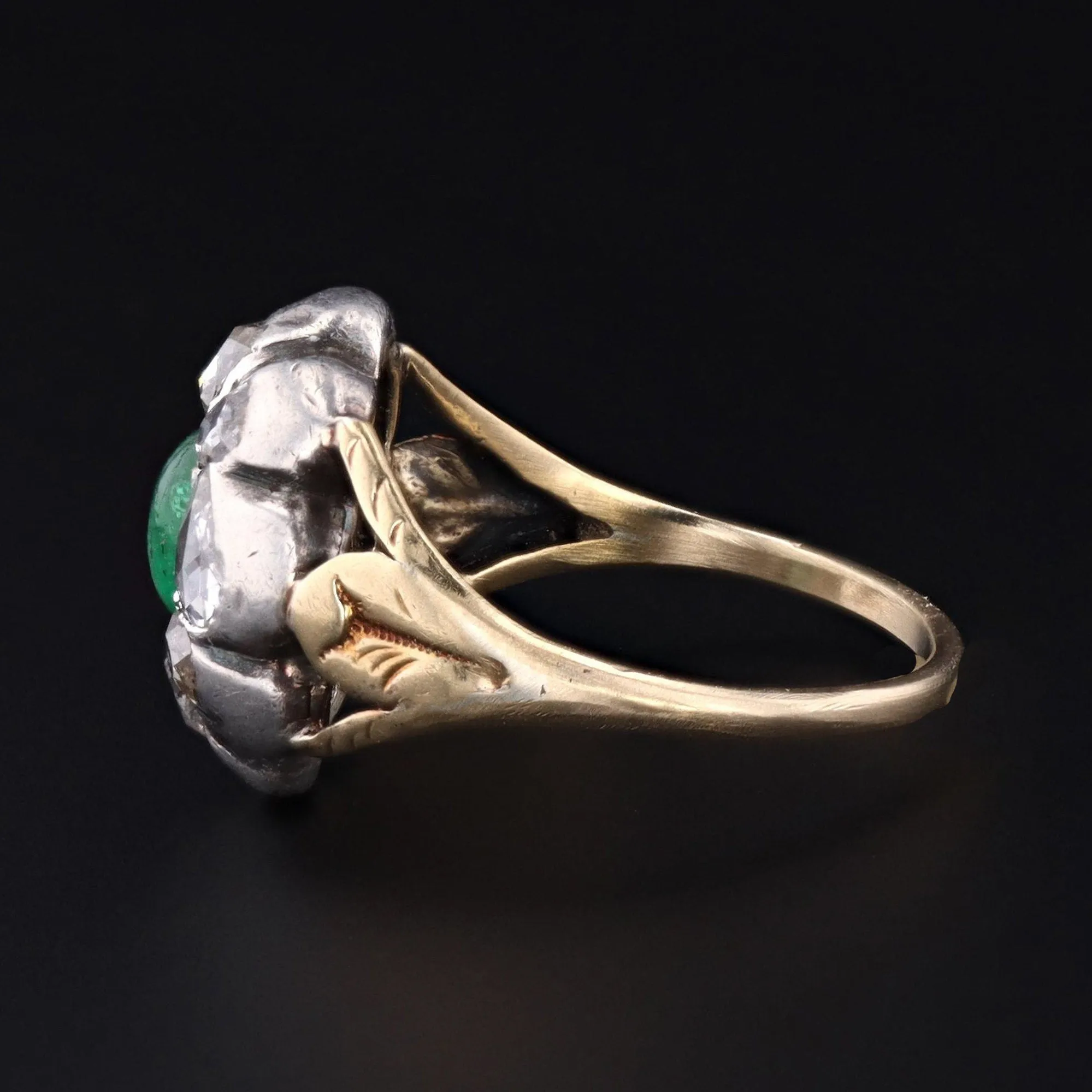 Antique Emerald Cabochon and Diamond Ring