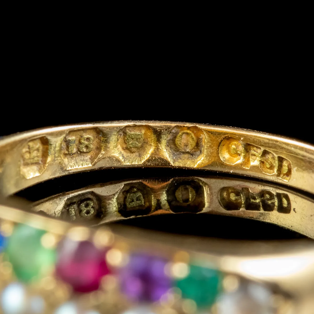 Antique Victorian Dearest Gemstone Acronym Ring Dated 1889