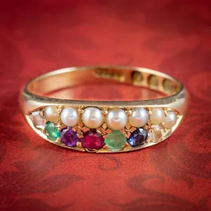 Antique Victorian Dearest Gemstone Acronym Ring Dated 1889