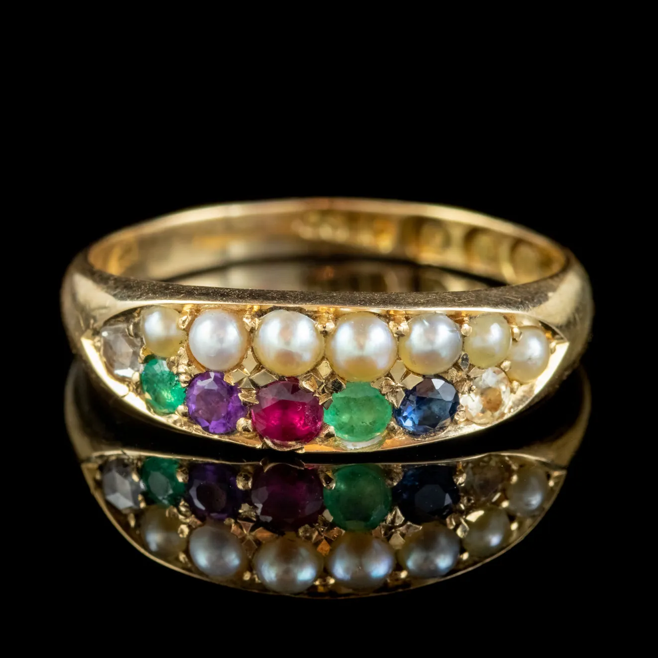 Antique Victorian Dearest Gemstone Acronym Ring Dated 1889