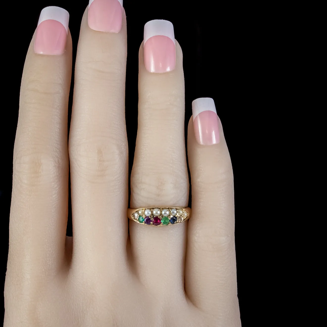 Antique Victorian Dearest Gemstone Acronym Ring Dated 1889