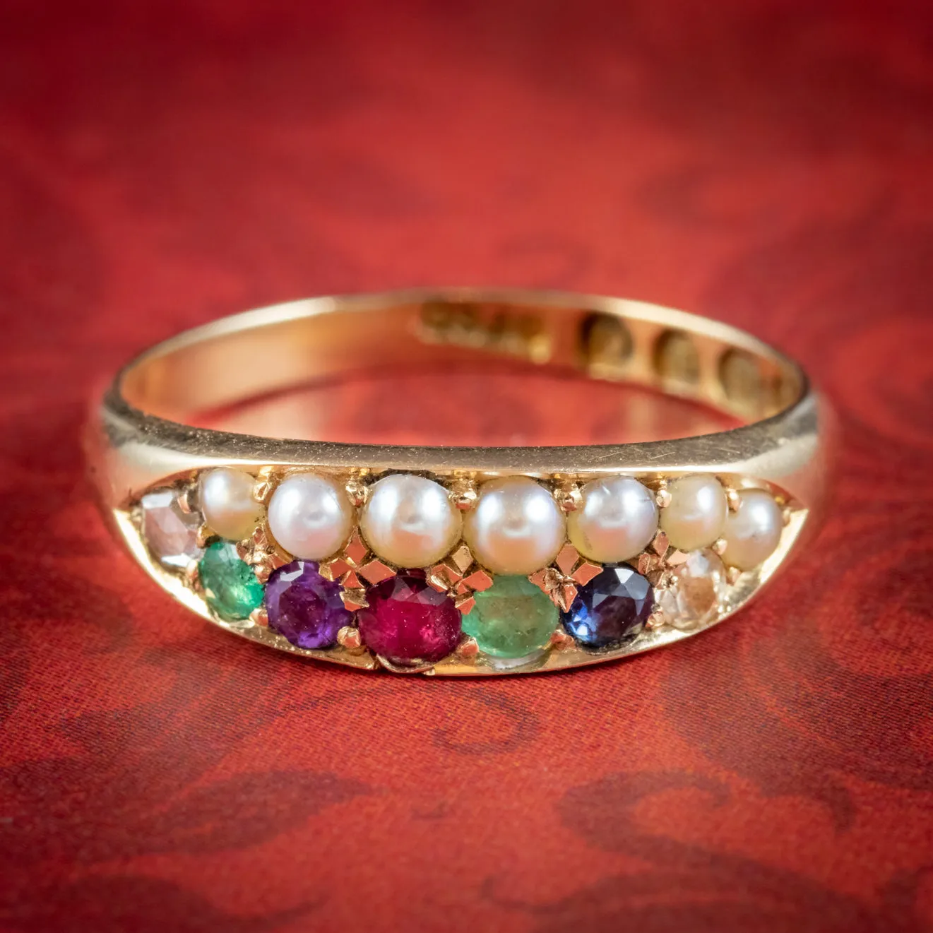 Antique Victorian Dearest Gemstone Acronym Ring Dated 1889
