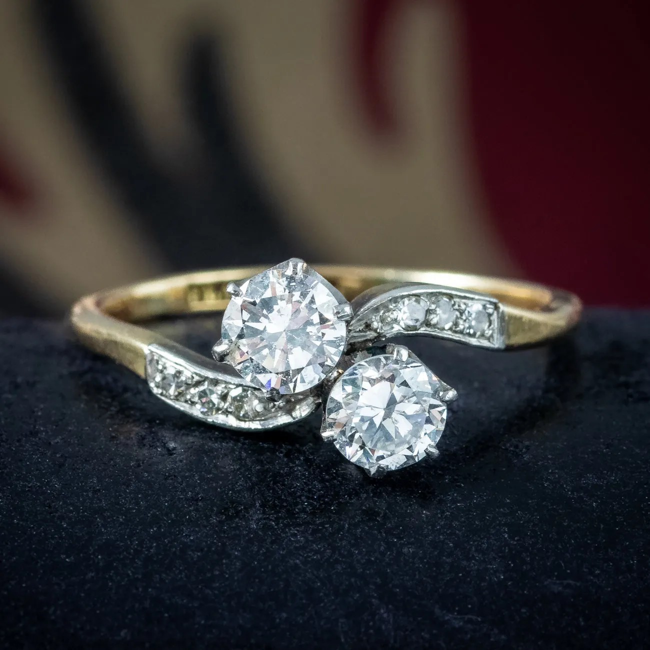 Antique Victorian Toi Et Moi Diamond Twist Ring 1.2ct Total