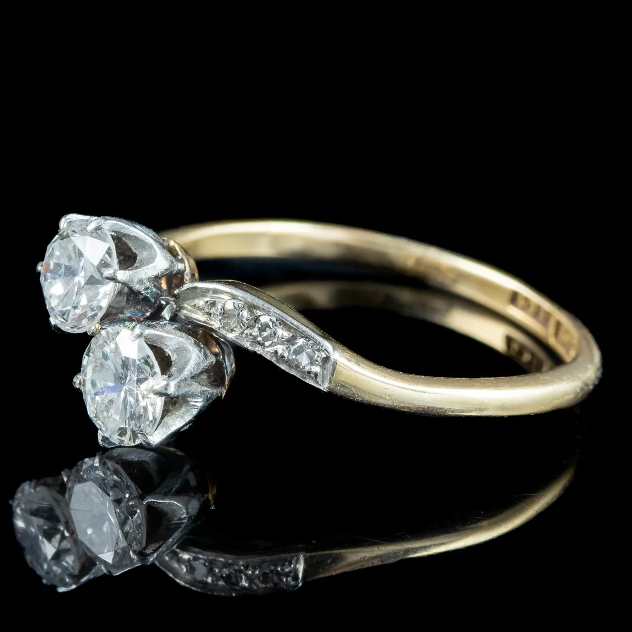 Antique Victorian Toi Et Moi Diamond Twist Ring 1.2ct Total