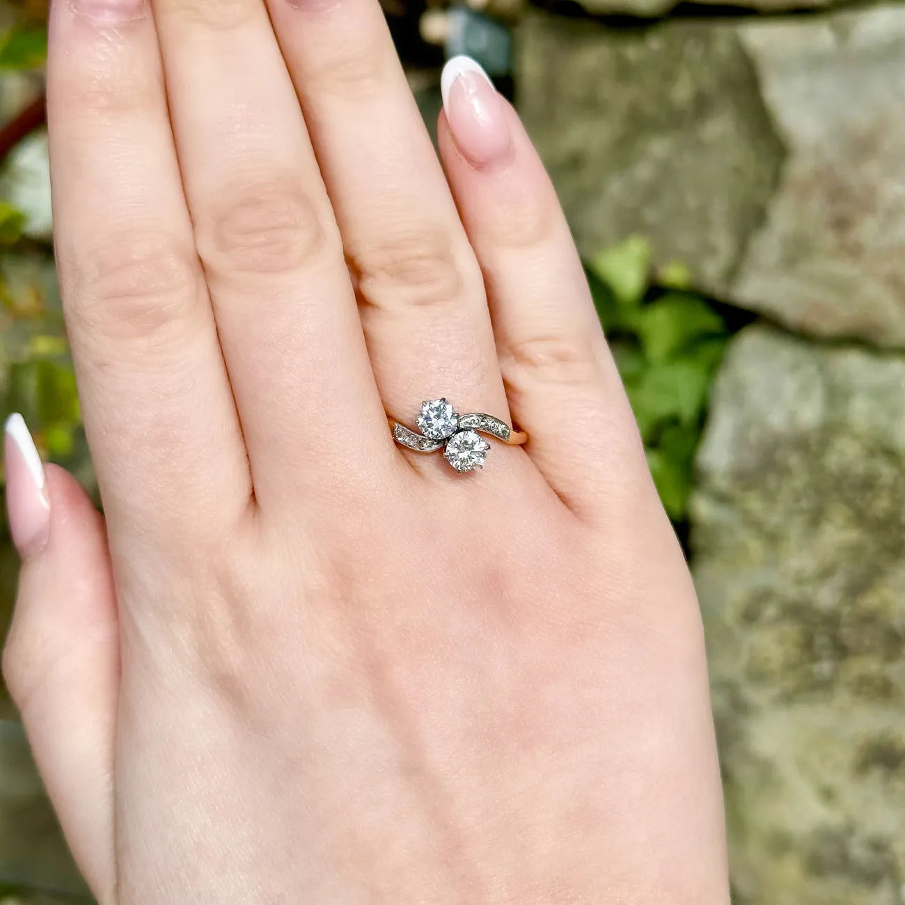 Antique Victorian Toi Et Moi Diamond Twist Ring 1.2ct Total