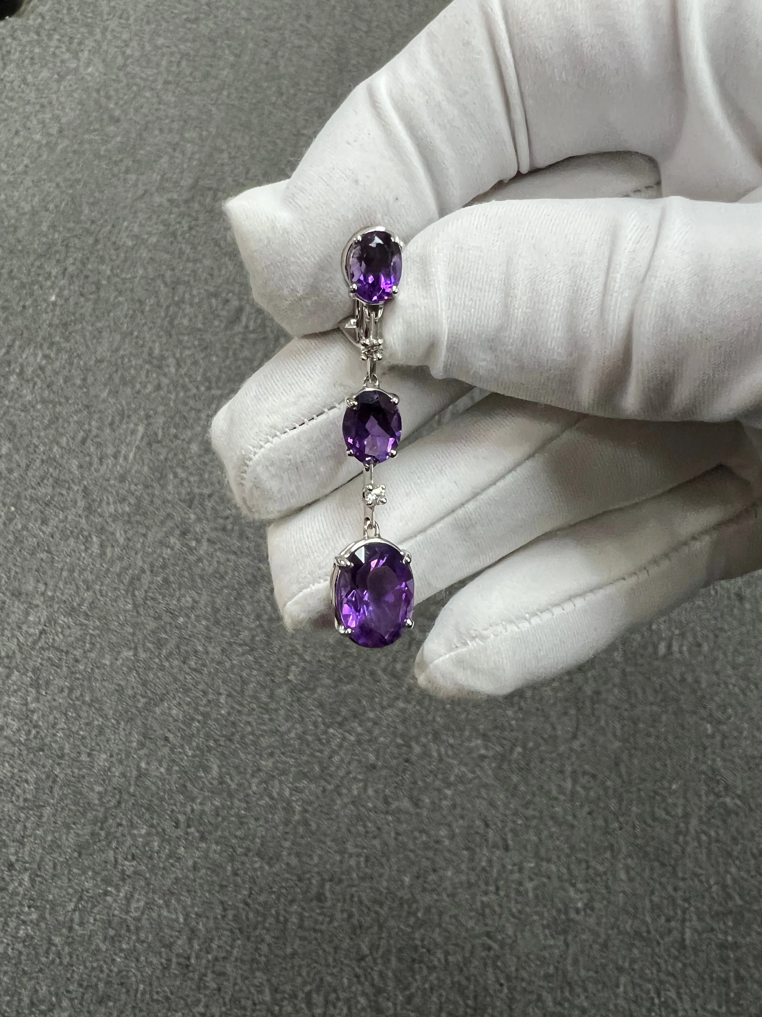 Antonini Amethyst Diamond 18k White Gold Dangling Earrings