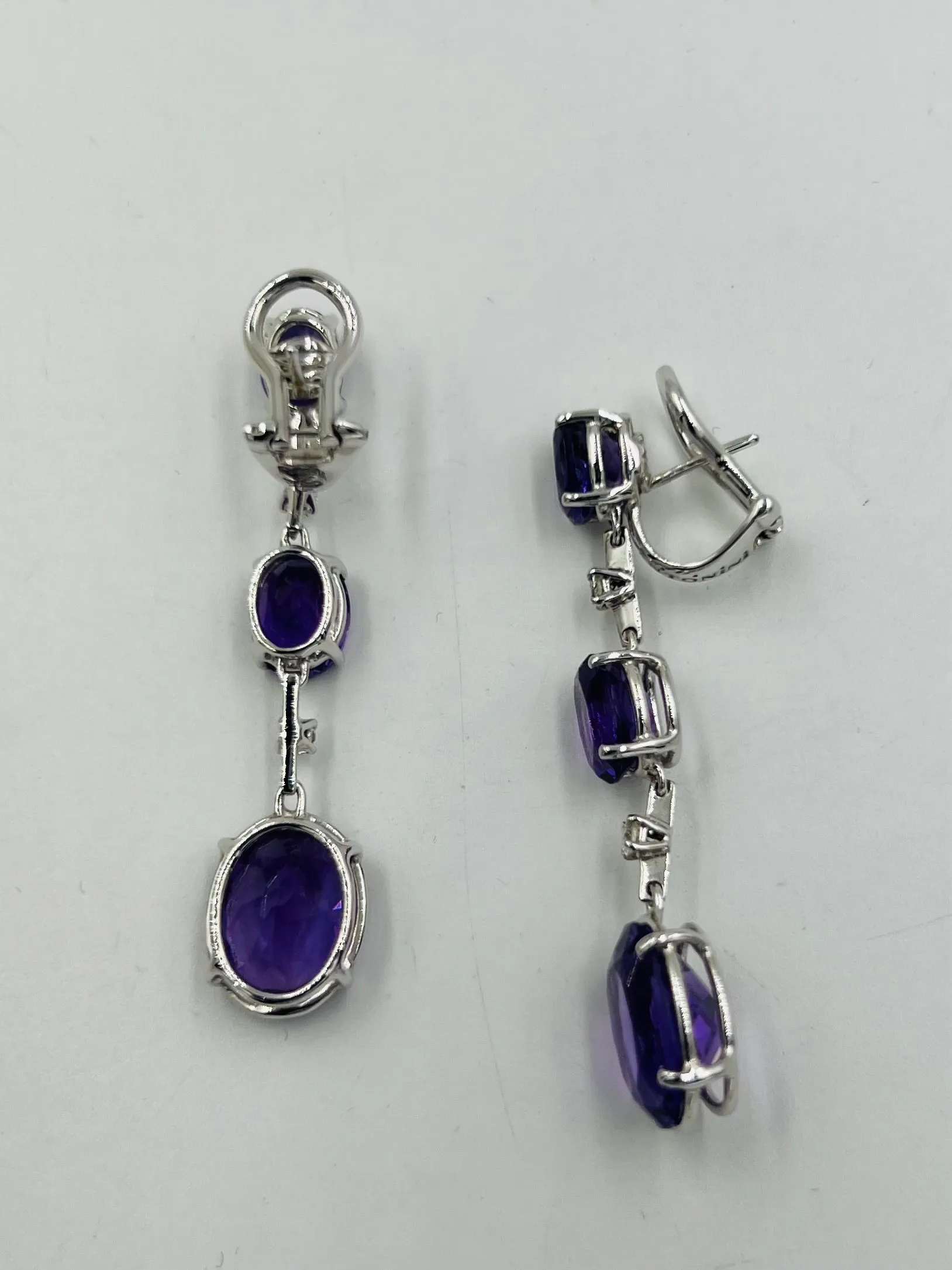 Antonini Amethyst Diamond 18k White Gold Dangling Earrings