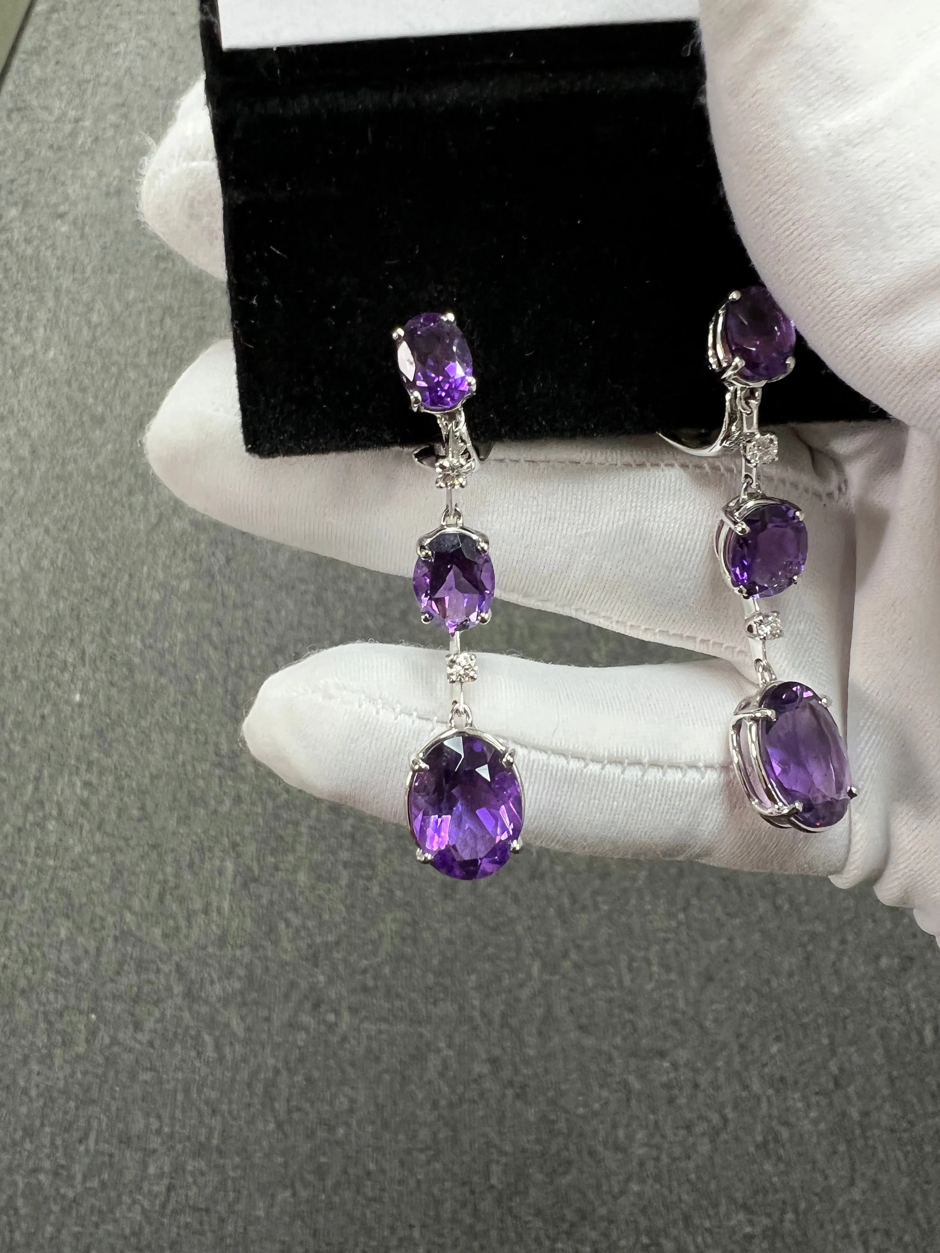 Antonini Amethyst Diamond 18k White Gold Dangling Earrings