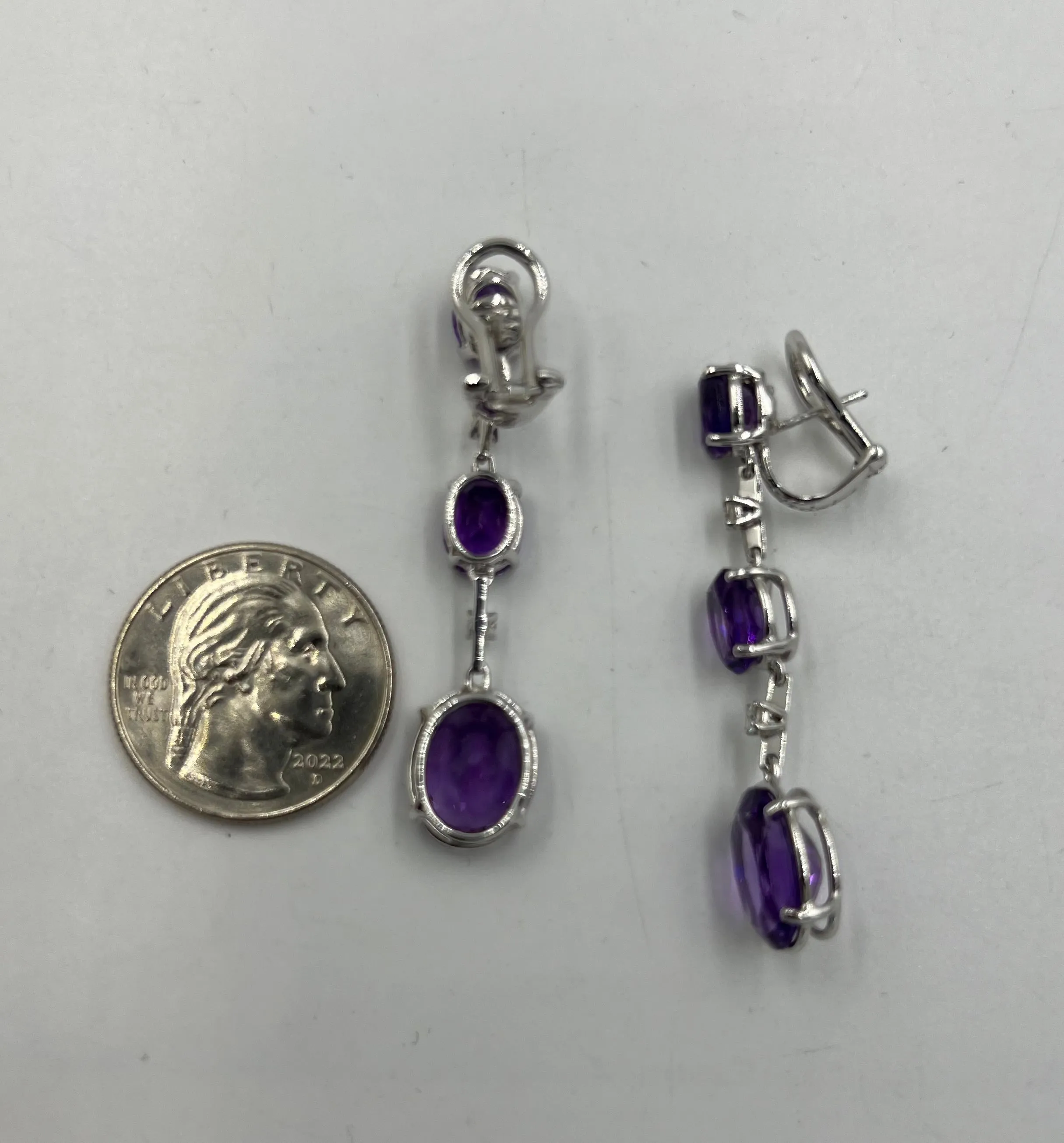 Antonini Amethyst Diamond 18k White Gold Dangling Earrings