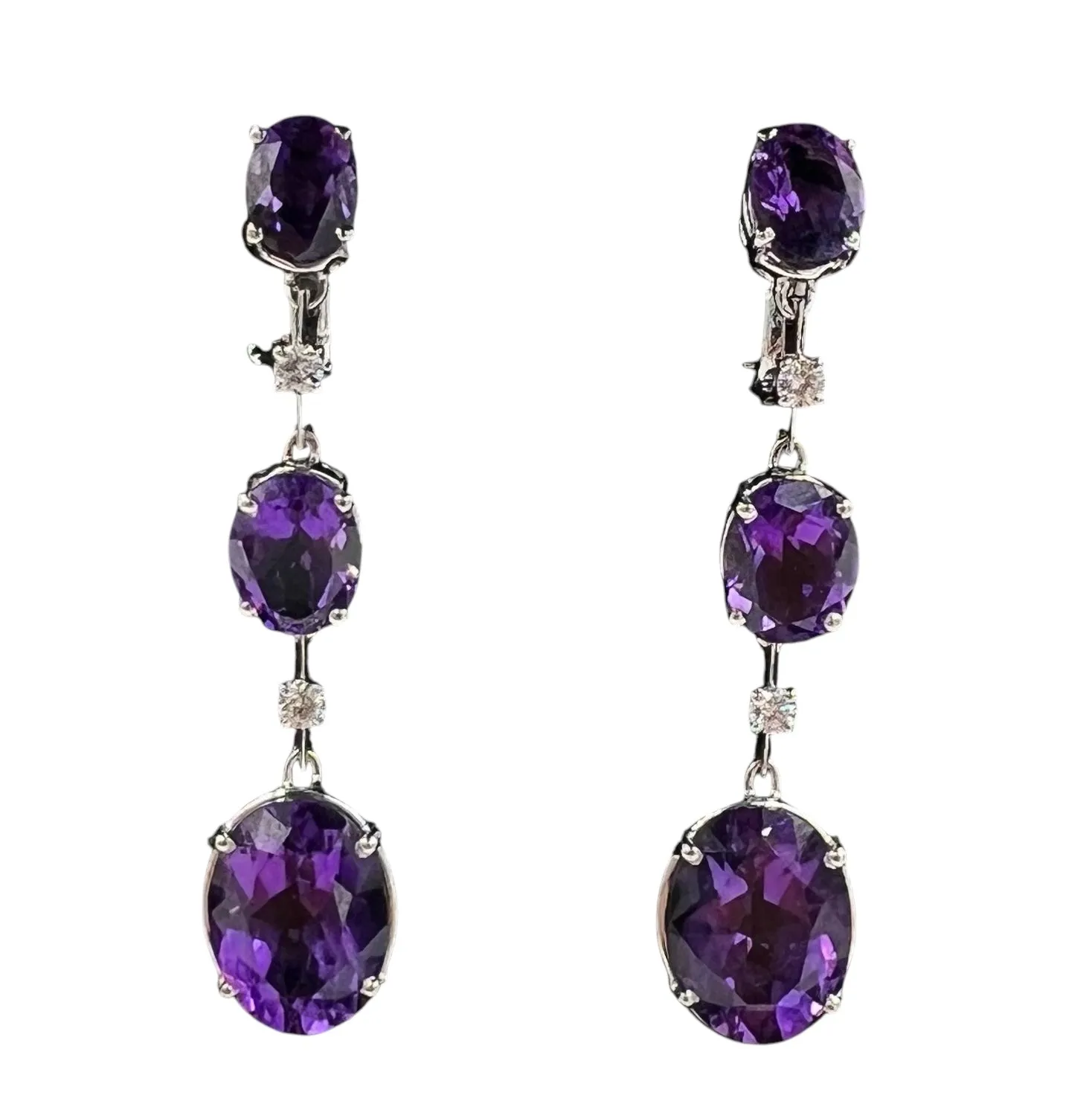 Antonini Amethyst Diamond 18k White Gold Dangling Earrings