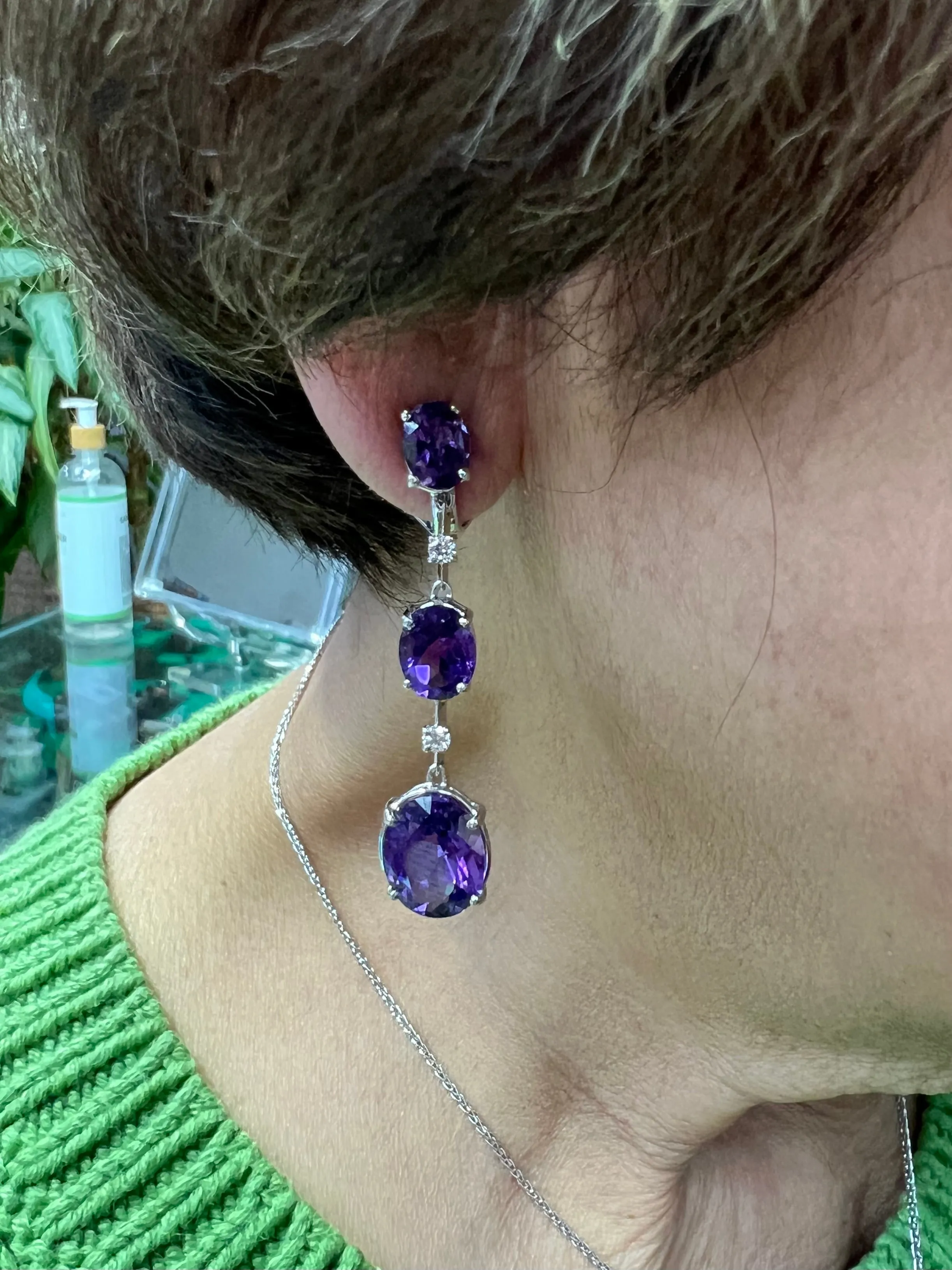 Antonini Amethyst Diamond 18k White Gold Dangling Earrings