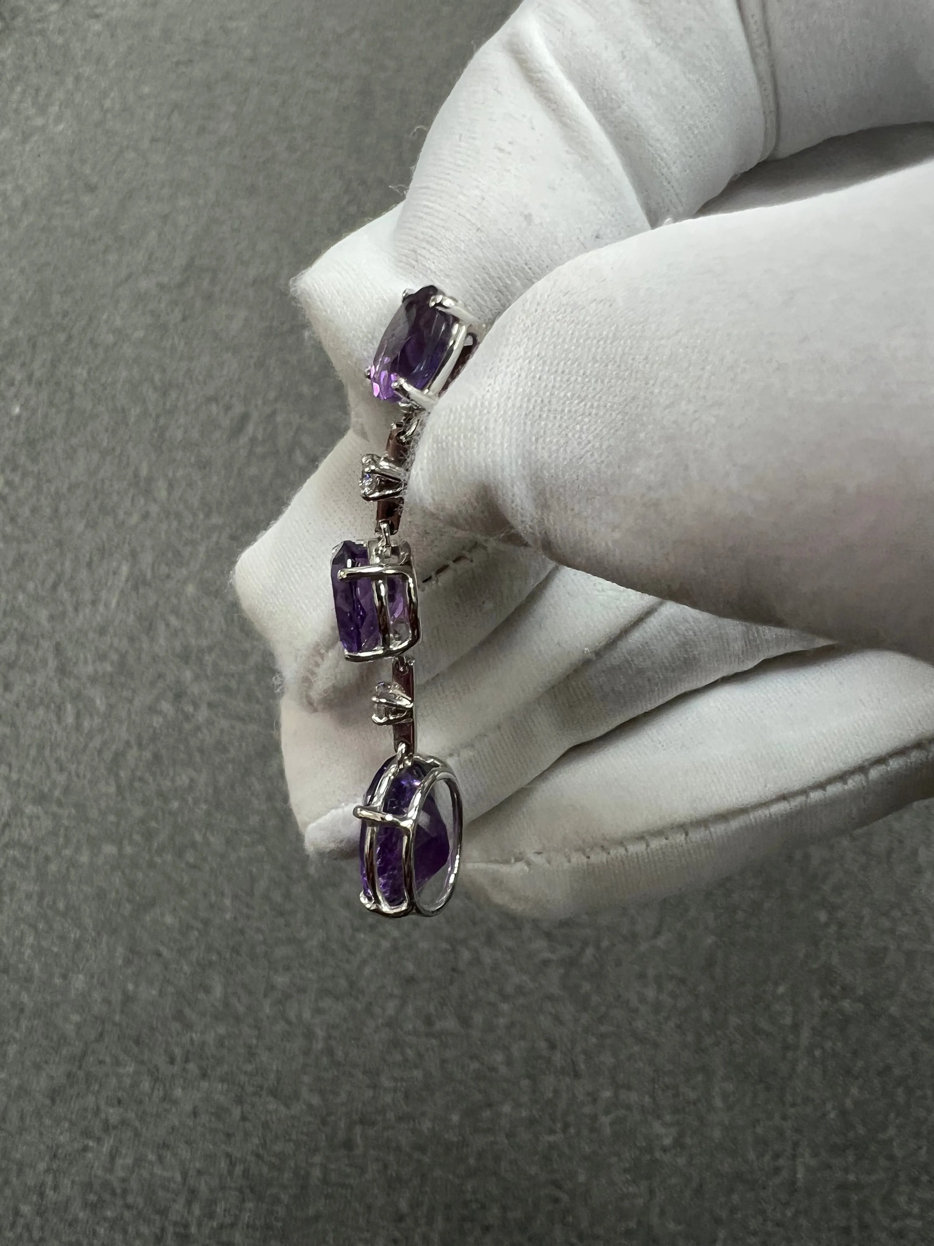 Antonini Amethyst Diamond 18k White Gold Dangling Earrings
