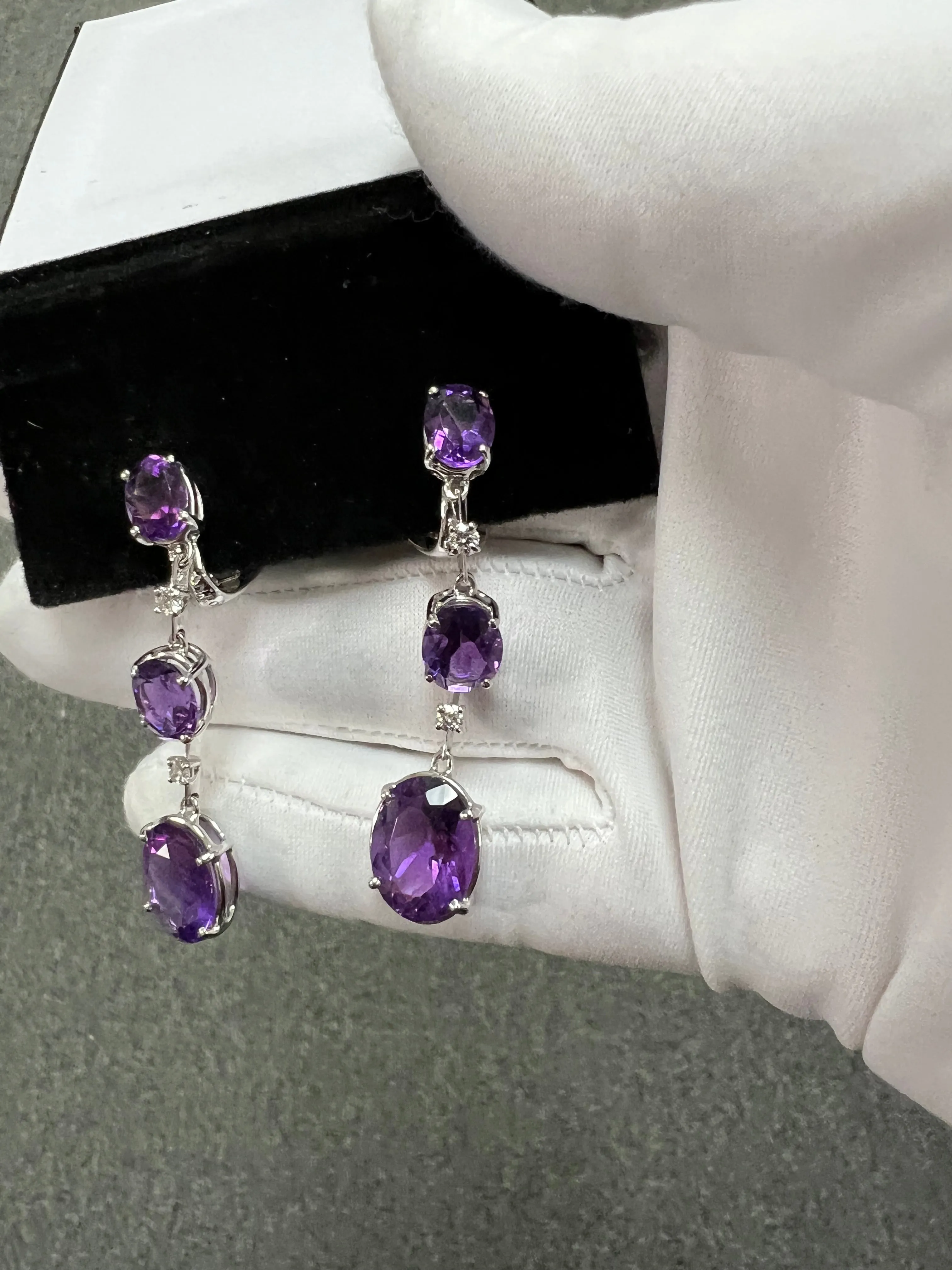 Antonini Amethyst Diamond 18k White Gold Dangling Earrings