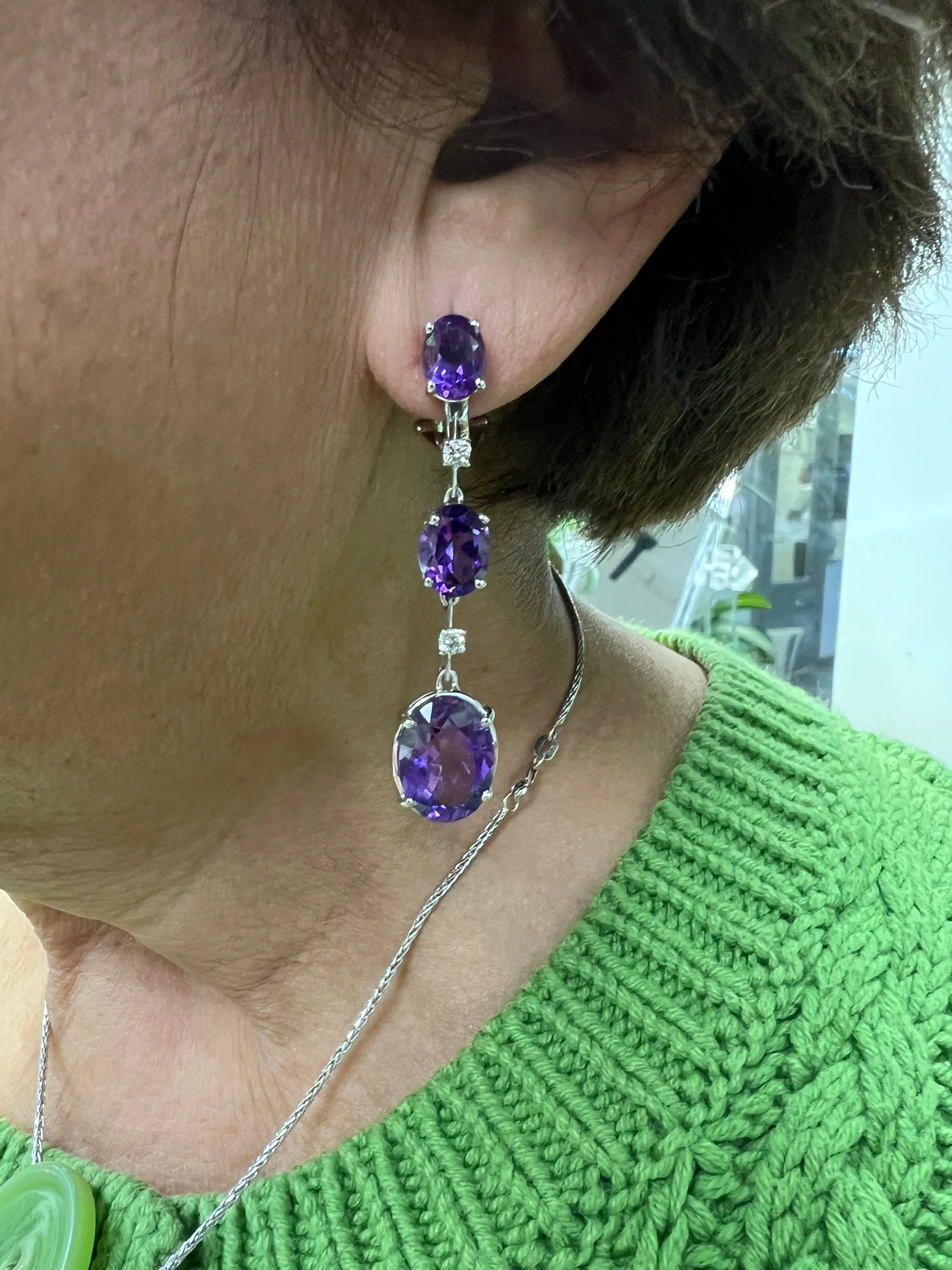 Antonini Amethyst Diamond 18k White Gold Dangling Earrings