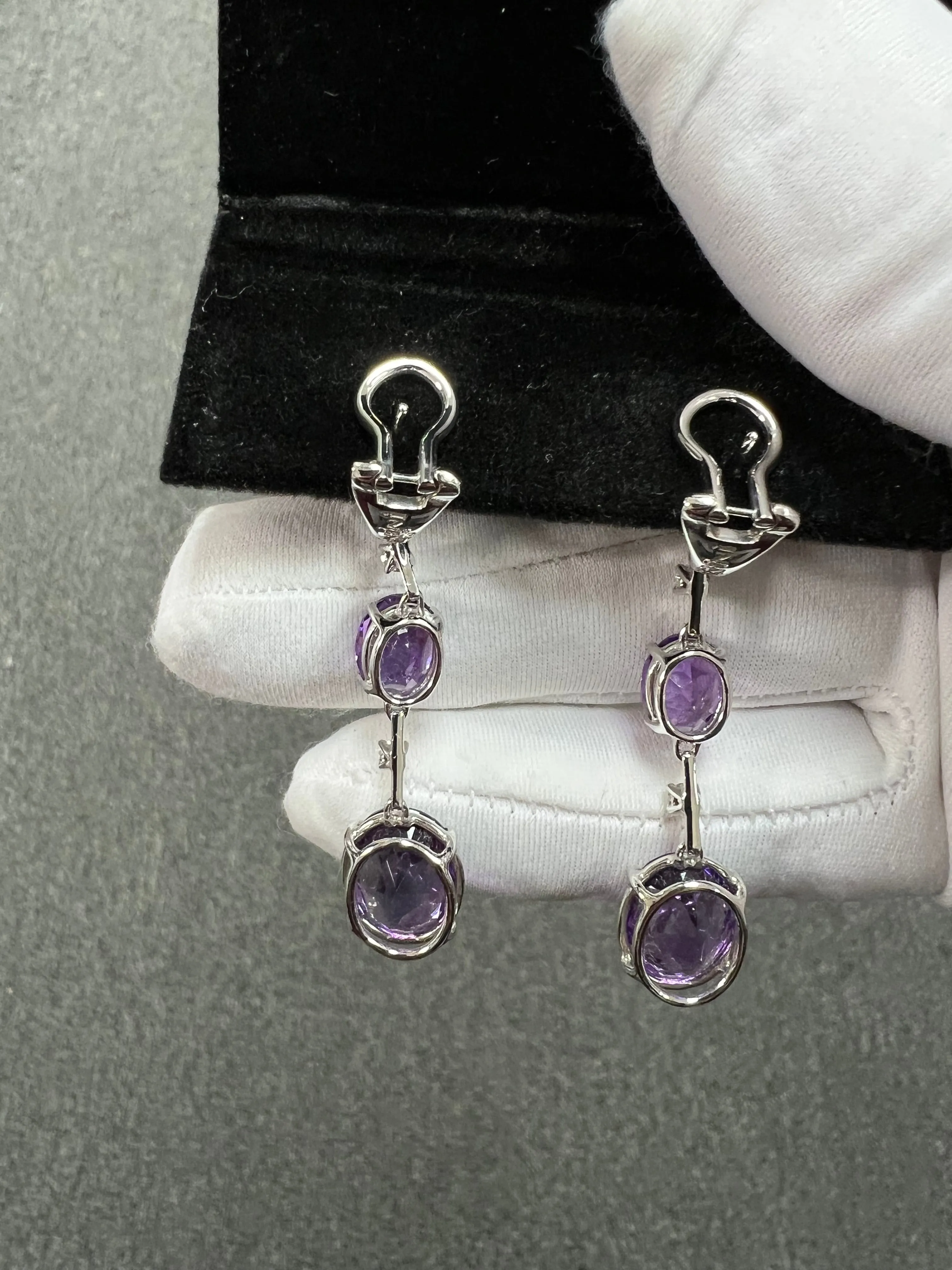 Antonini Amethyst Diamond 18k White Gold Dangling Earrings