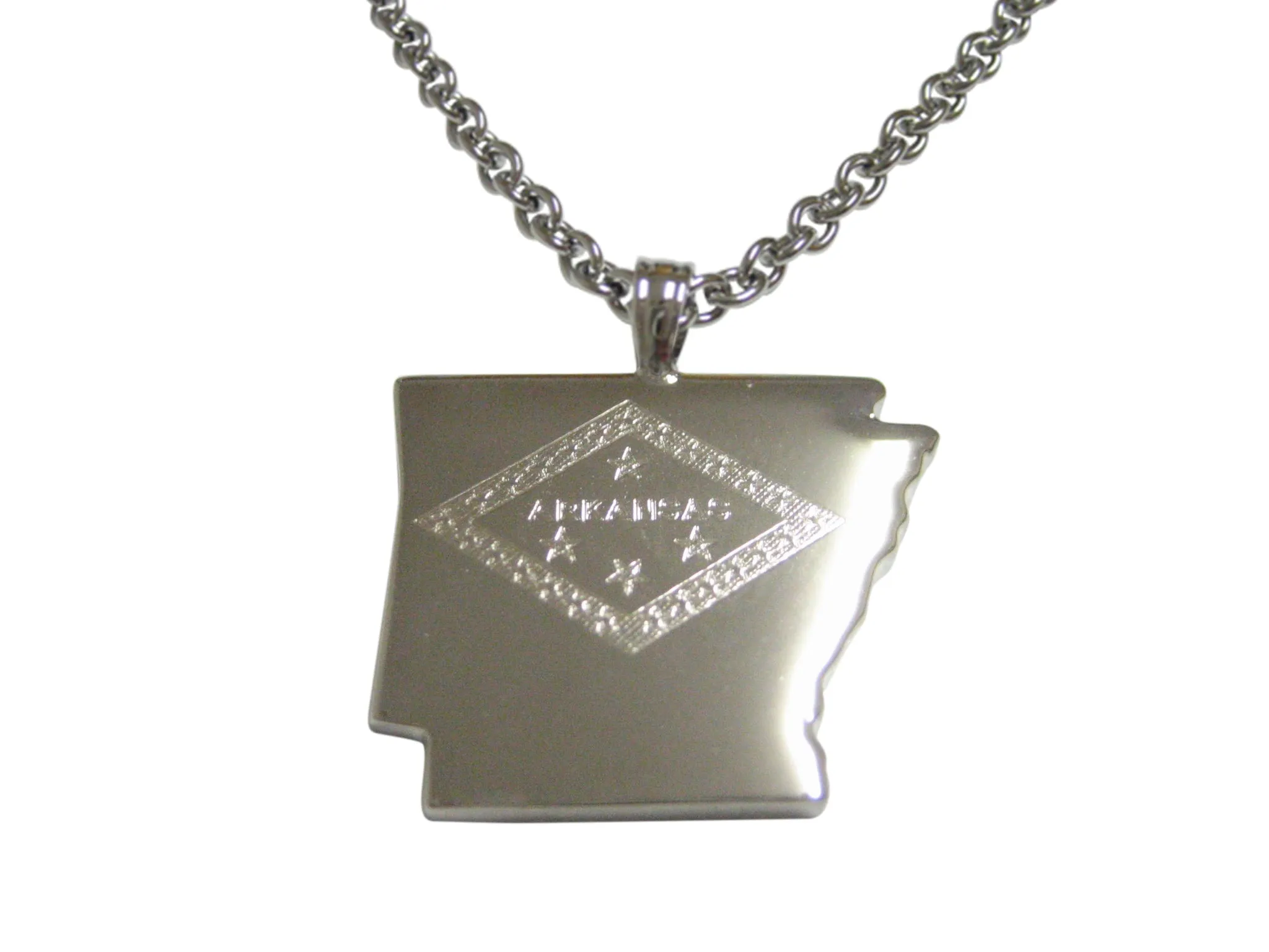 Arkansas State Map Shape and Flag Design Pendant Necklace