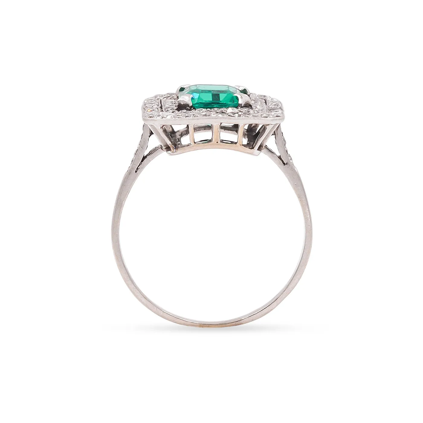 Art Deco 1.10 Ct. Emerald & Diamond Square Ring