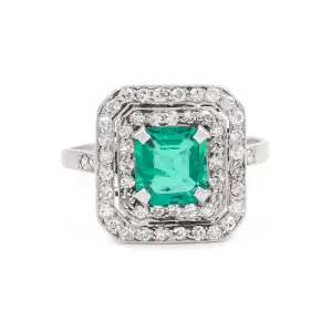 Art Deco 1.10 Ct. Emerald & Diamond Square Ring