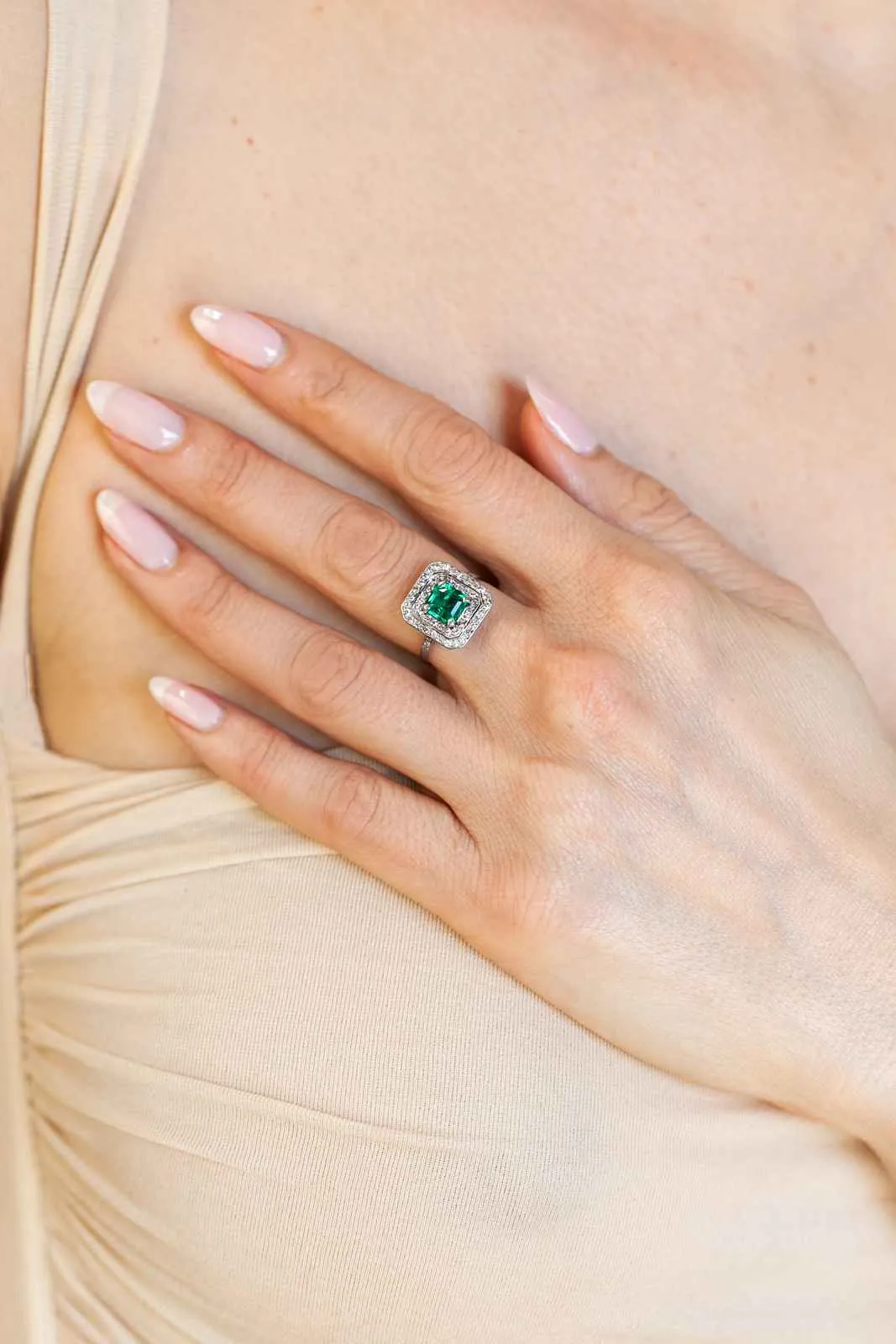 Art Deco 1.10 Ct. Emerald & Diamond Square Ring