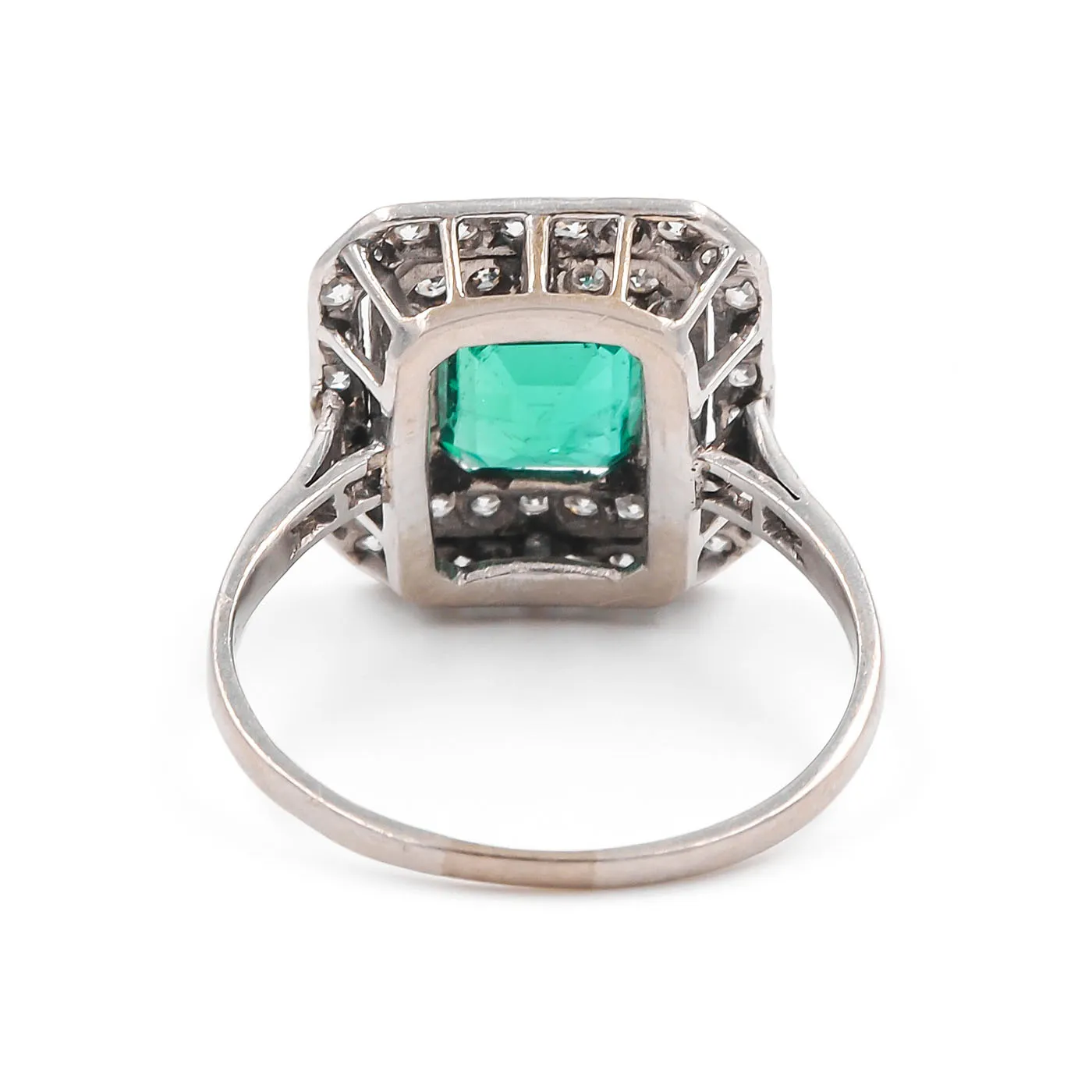 Art Deco 1.10 Ct. Emerald & Diamond Square Ring