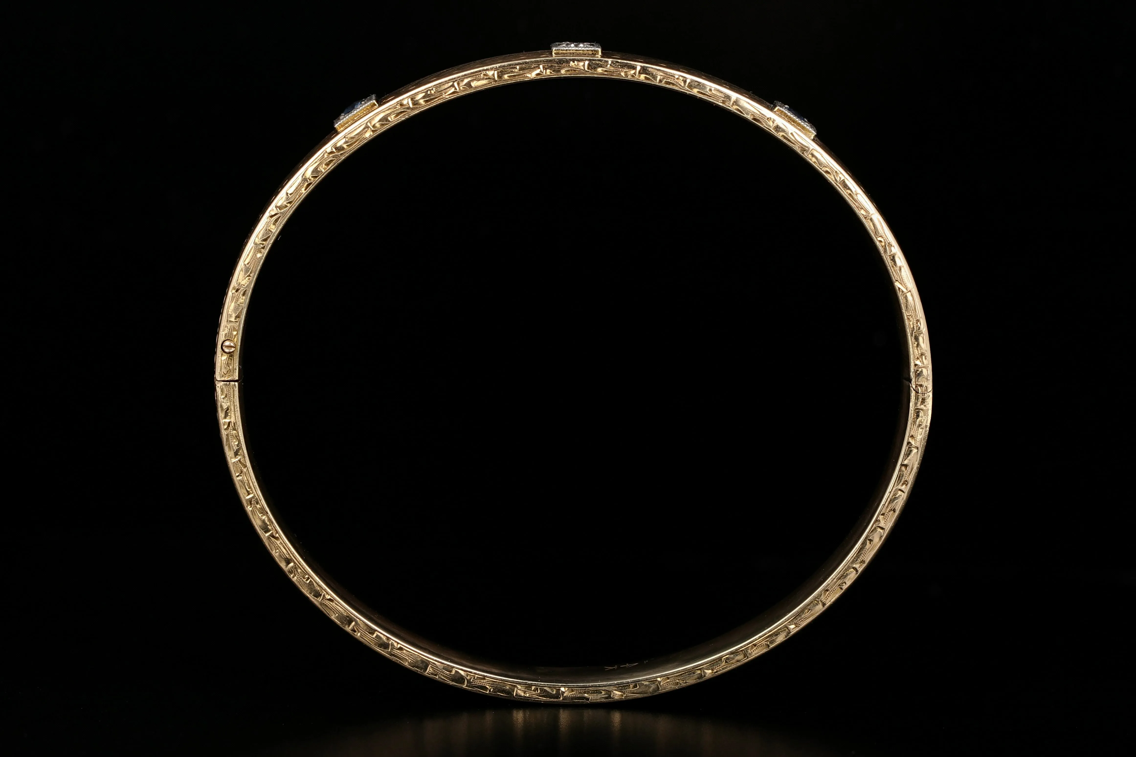 Art Deco 14K Yellow Gold Sapphire & Diamond Bangle Bracelet