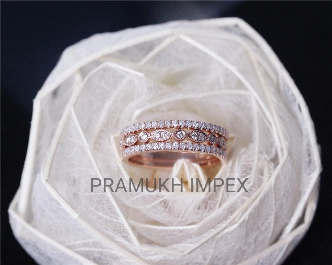Art Deco Diamond Wedding Bands Set,  Half Eternity Band Set, Sterling Silver Ring , Stacking Ring , Rose Gold Wedding Band