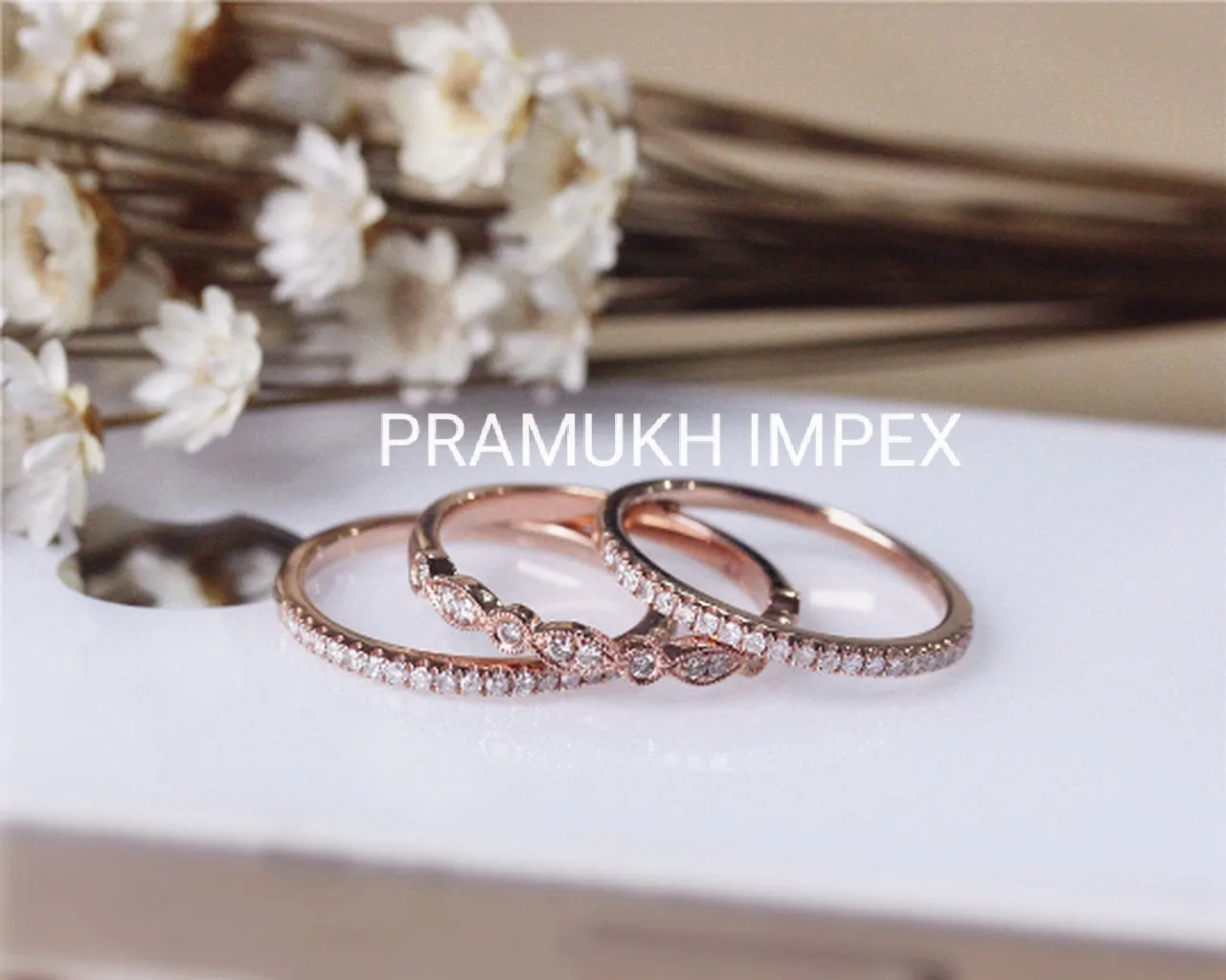 Art Deco Diamond Wedding Bands Set,  Half Eternity Band Set, Sterling Silver Ring , Stacking Ring , Rose Gold Wedding Band