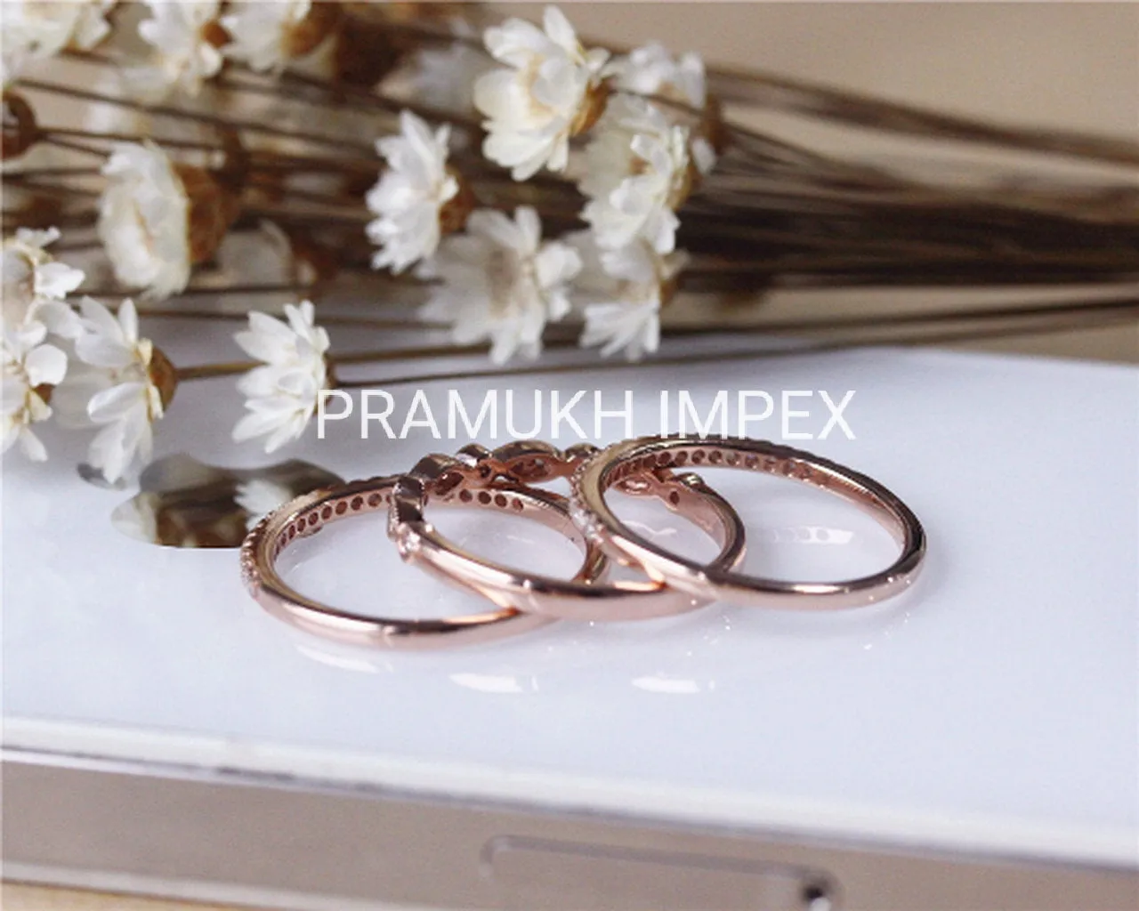 Art Deco Diamond Wedding Bands Set,  Half Eternity Band Set, Sterling Silver Ring , Stacking Ring , Rose Gold Wedding Band