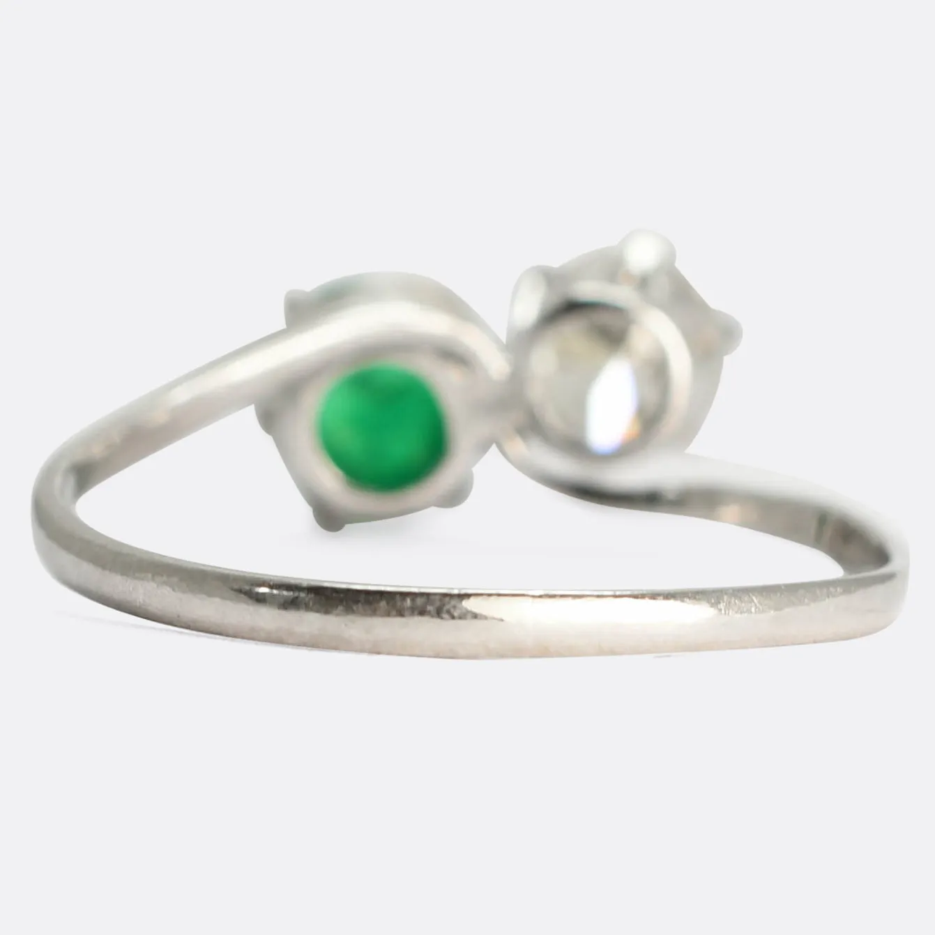 Art Deco Emerald Cabochon & Diamond "Toi et Moi" Ring