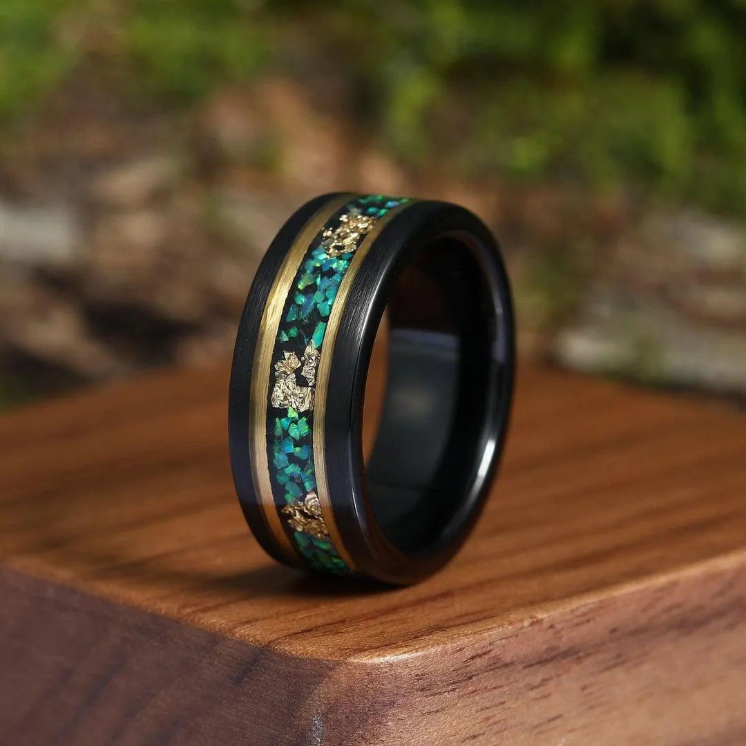Art Deco Kite Cut Emerald S925 Yellow Gold Plated Promise Rings for Couples Tungsten  Ring Set