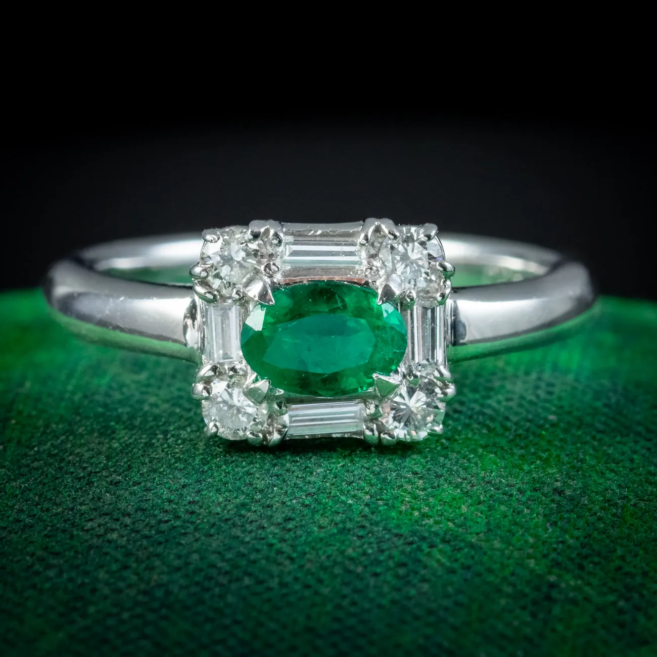 Art Deco Style Emerald Diamond Ring 0.41ct Zambian Emerald